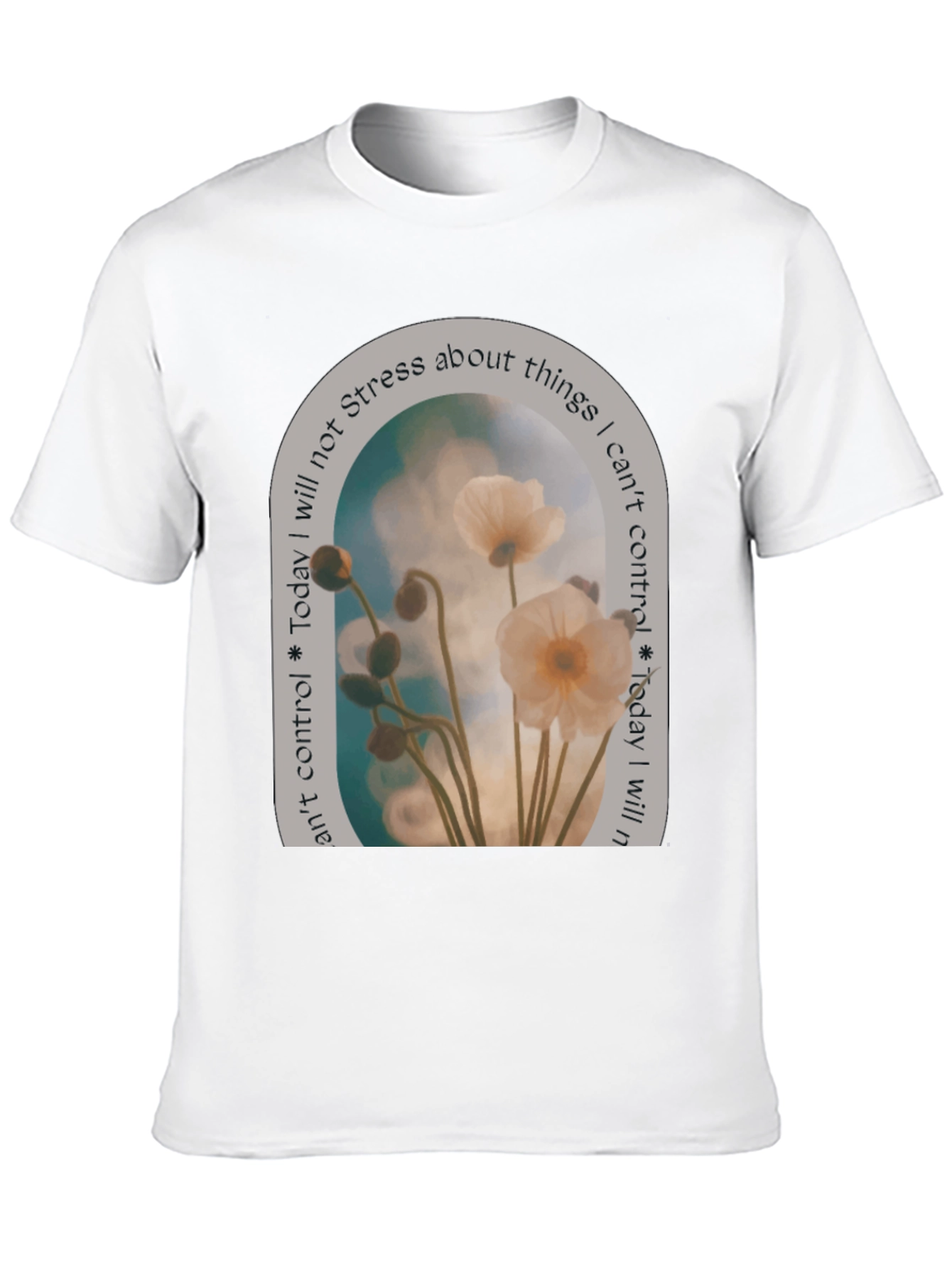 Black Floral Graphic T-Shirt: Stress Less, Control Less view 10