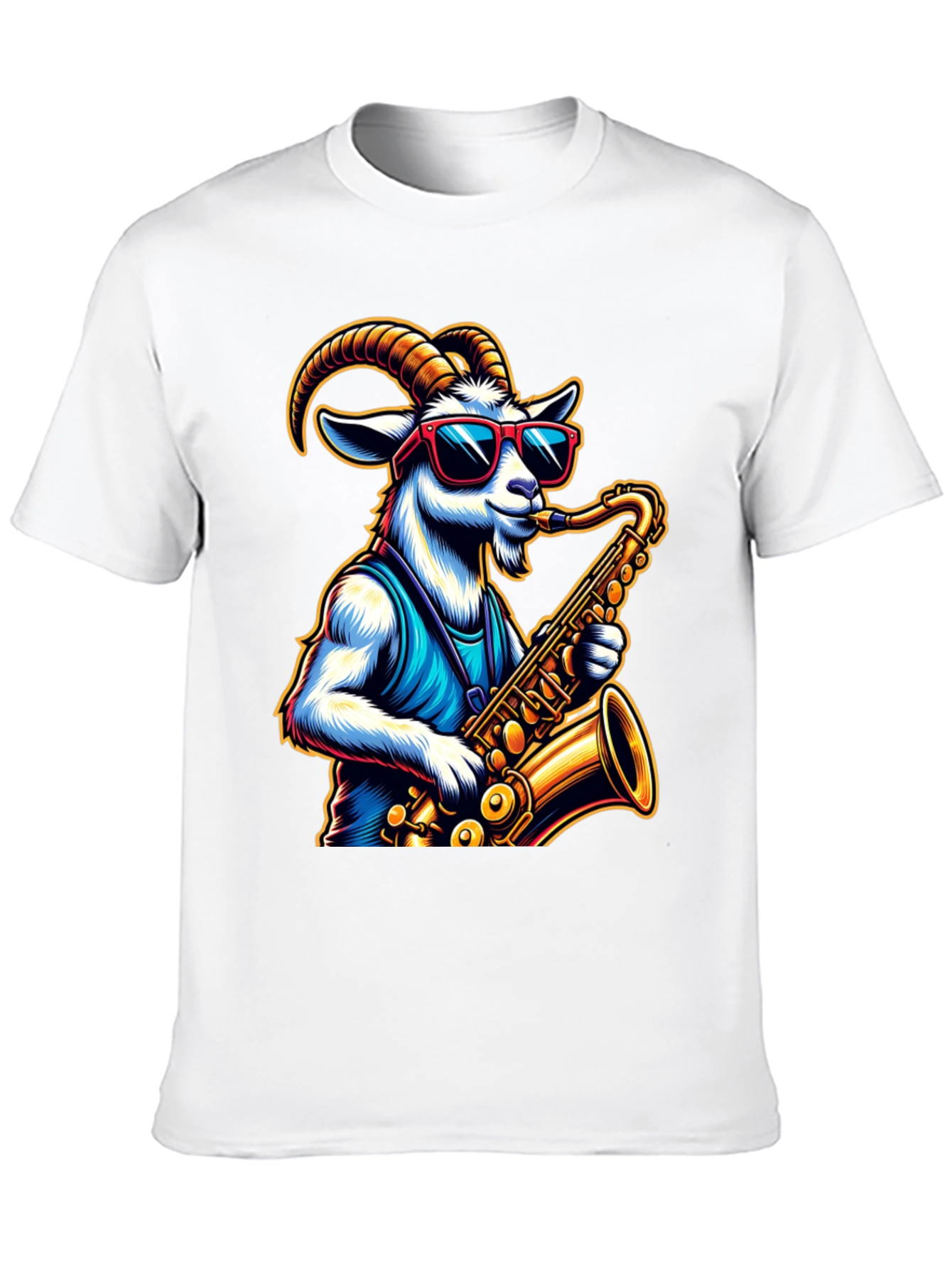 Black Cool Goat Saxophone Player Graphic Tee view 10