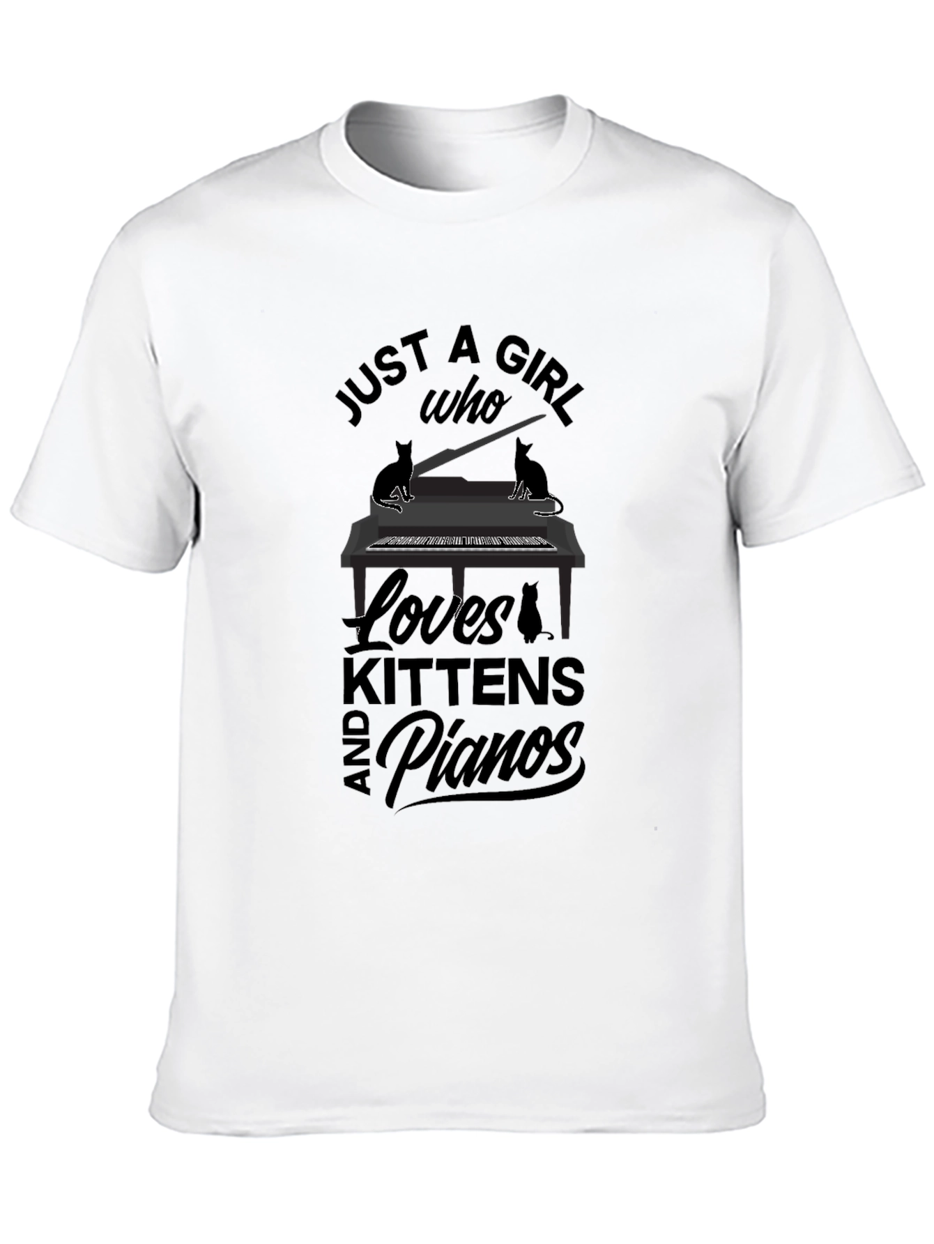Black Just A Girl Who Loves Kittens and Pianos T-Shirt view 10