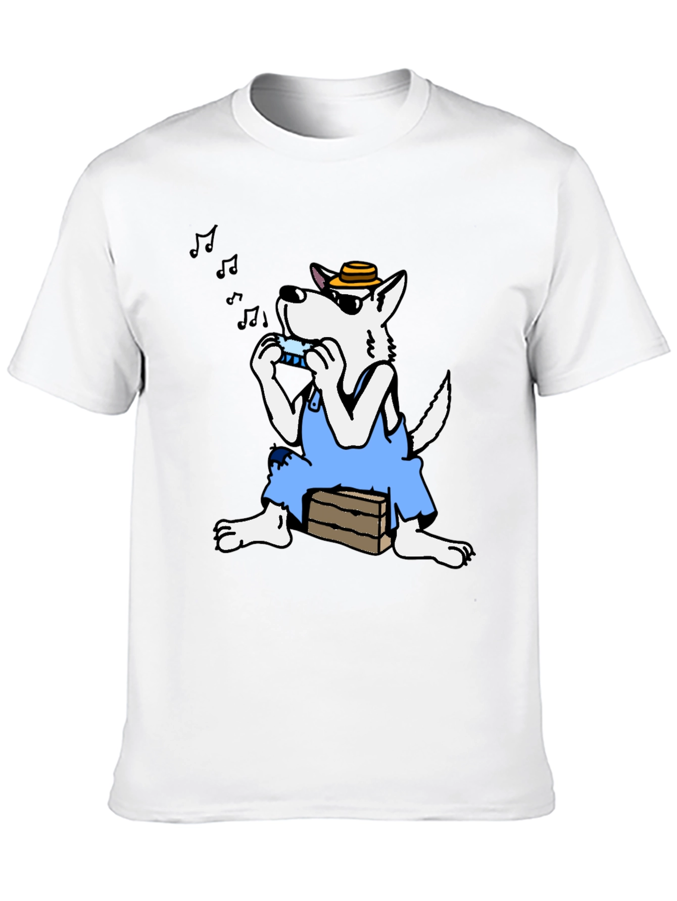 Black Cartoon Wolf Harmonica T-Shirt view 10