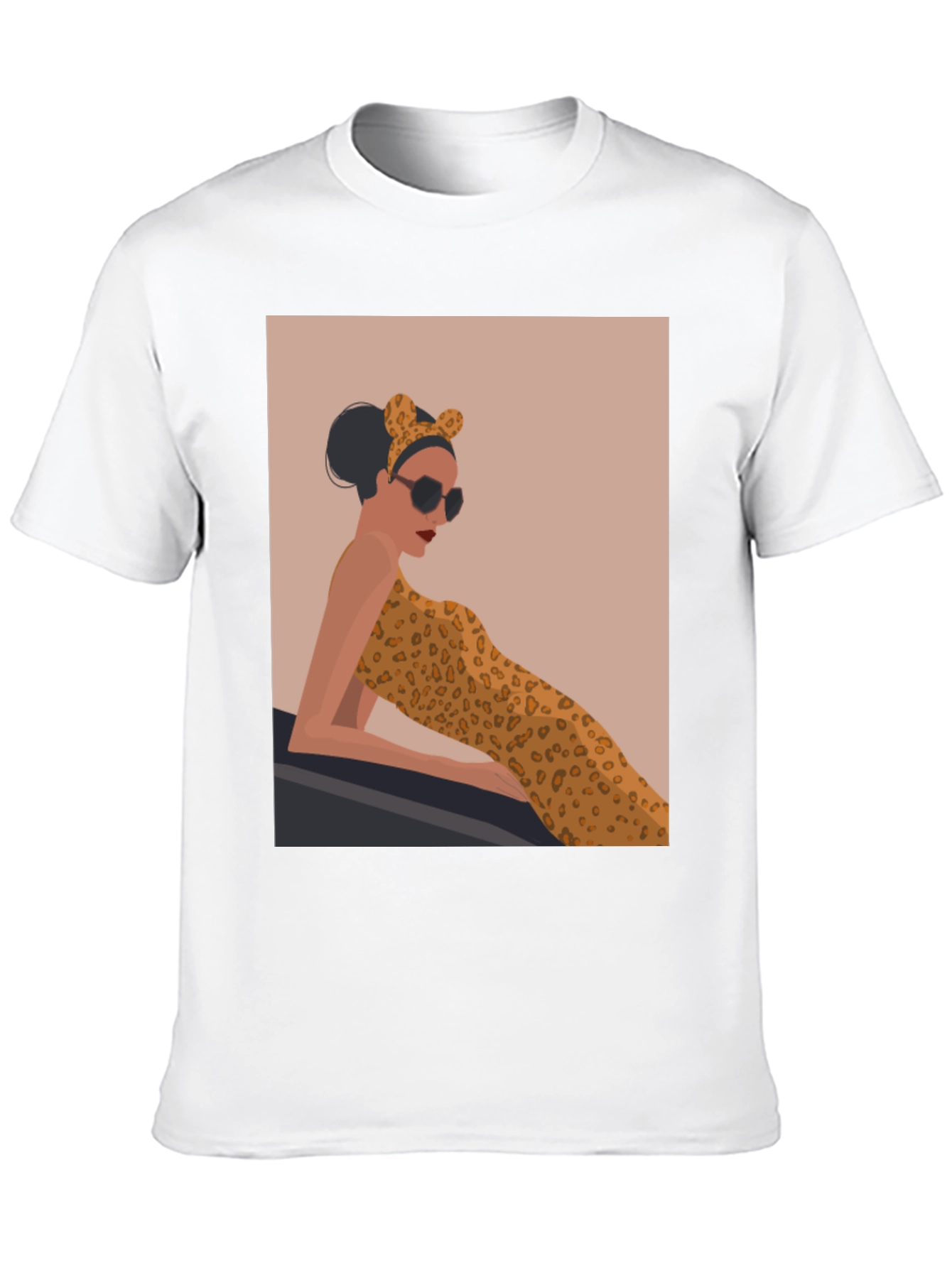 Stylish Black Tee with Leopard Print Woman Graphic - 10
