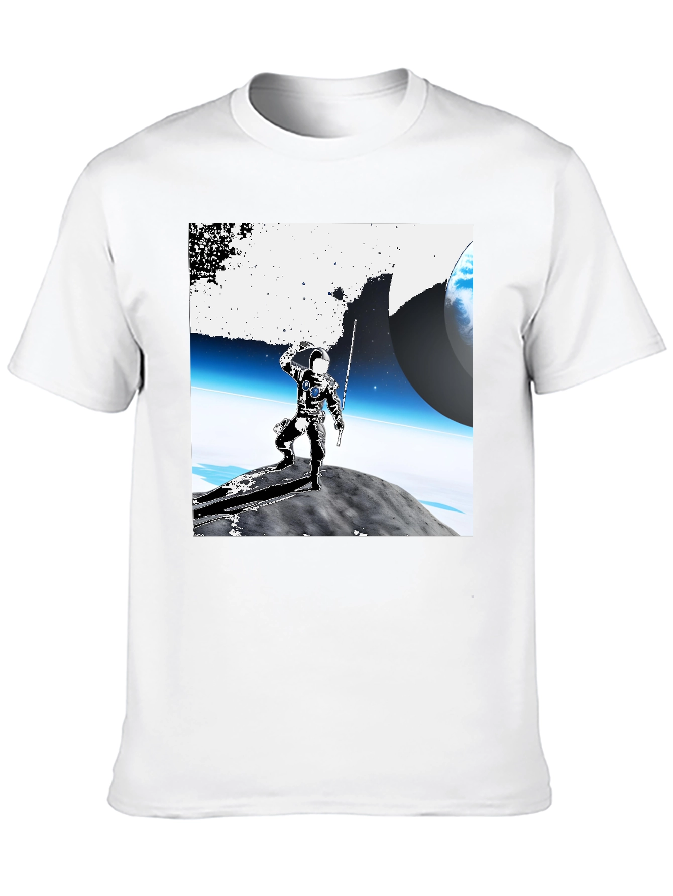 Black Astronaut on Moon Graphic Tee - Black Cotton view 10