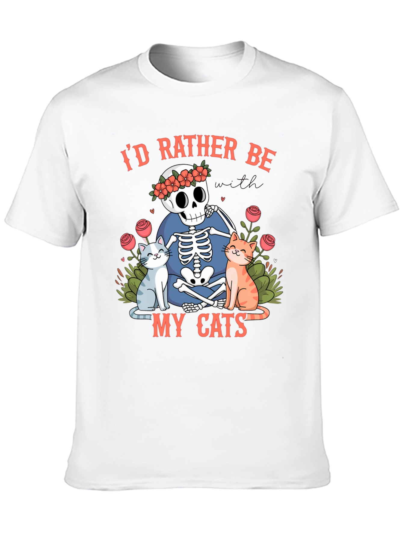 Black Skeleton & Cats Graphic Tee - "I'd Rather Be With My Cats" view 10
