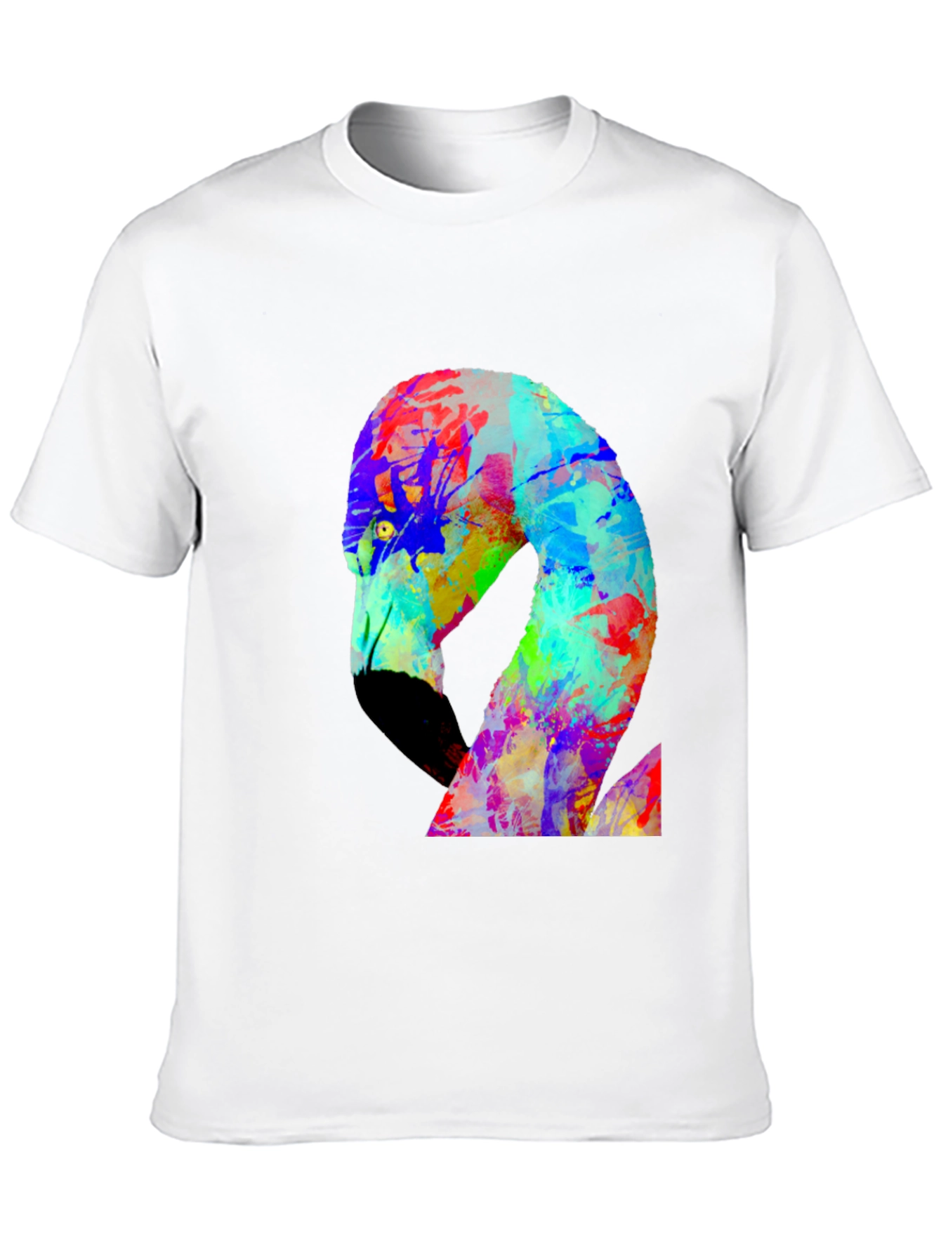 Black Colorful Flamingo Graphic Black Tee Shirt view 10