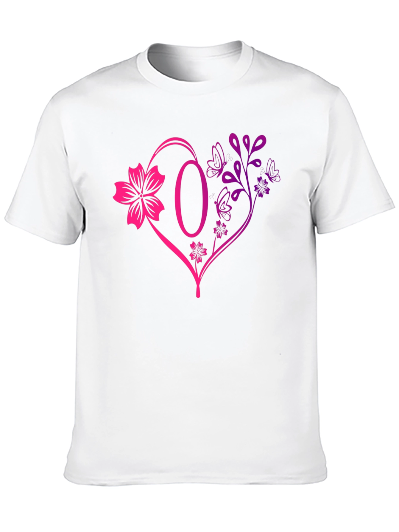 Black Floral Heart Initial T-Shirt - Personalized Letter O Design view 10