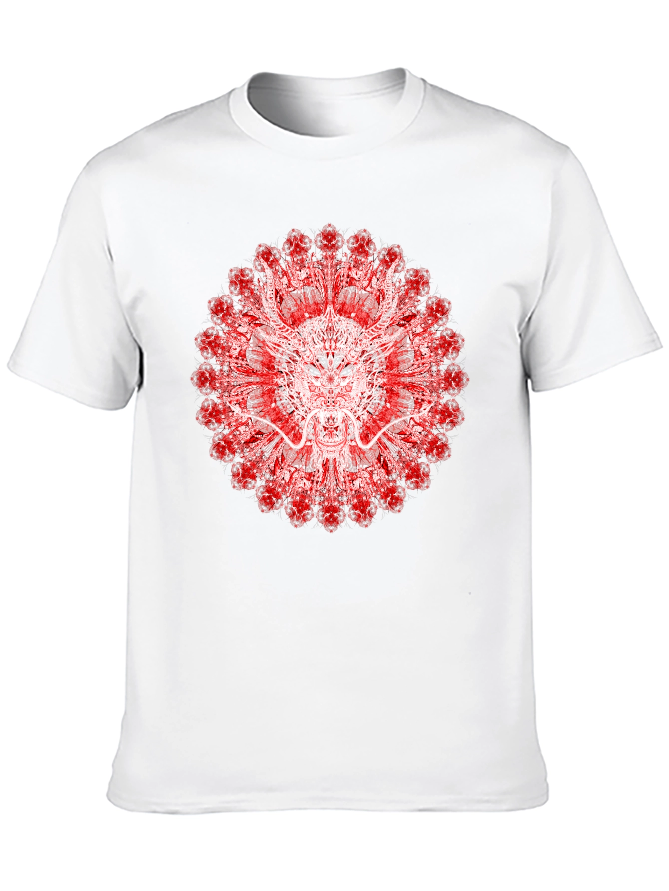 Black Dragon Mandala Graphic Tee - Unique Red & White Design view 10