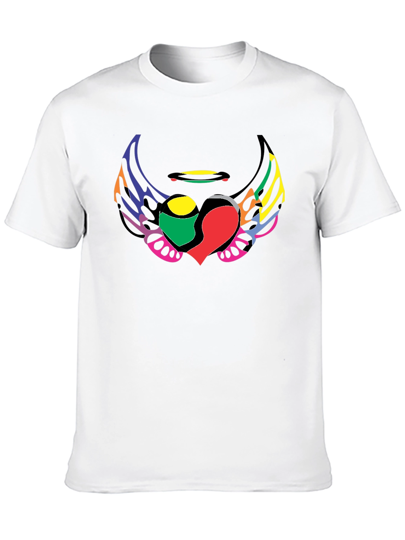 Black Colorful Wings Heart Graphic T-Shirt view 10