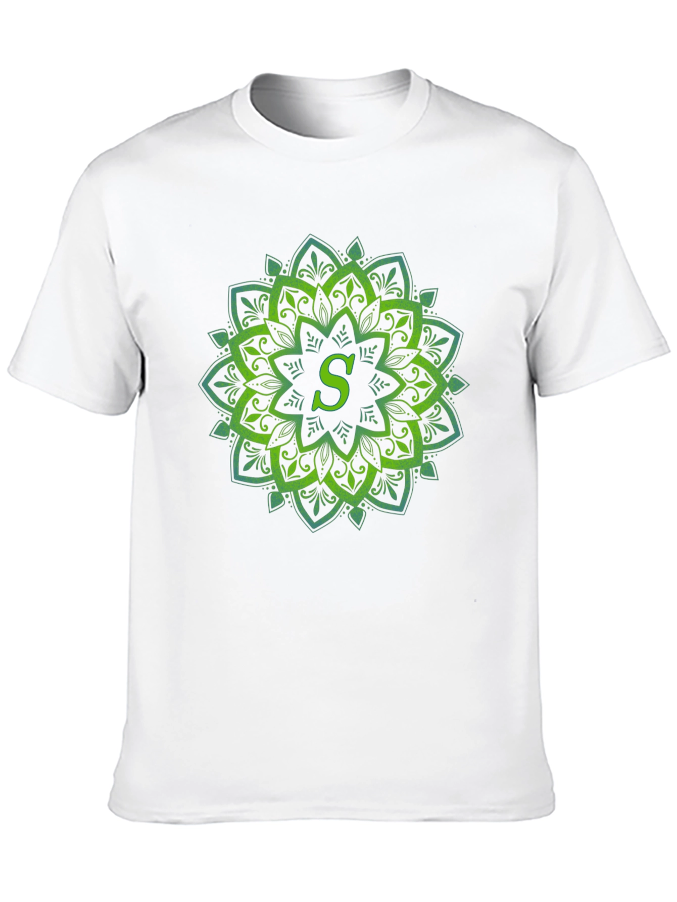 Black Green Mandala Letter S T-Shirt view 10
