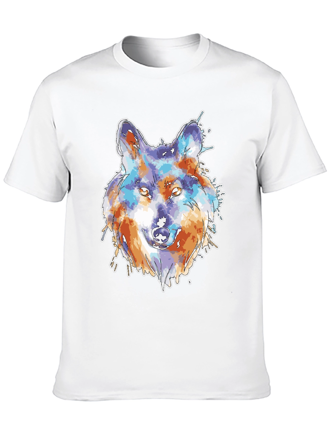 Black Wolf Watercolor Graphic Print Black T-Shirt view 10