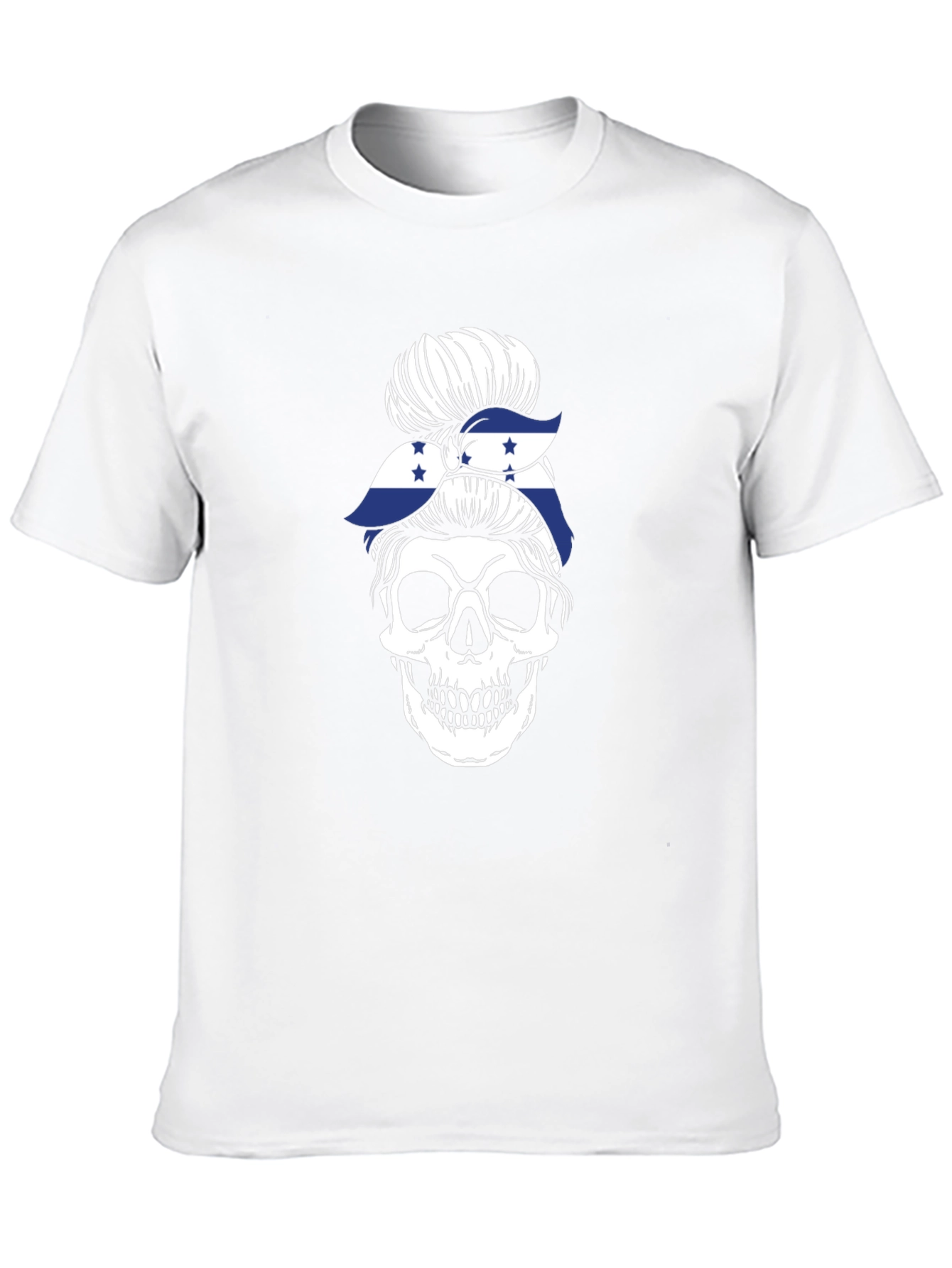 Black Skull Messy Bun Honduras Flag T-Shirt view 10