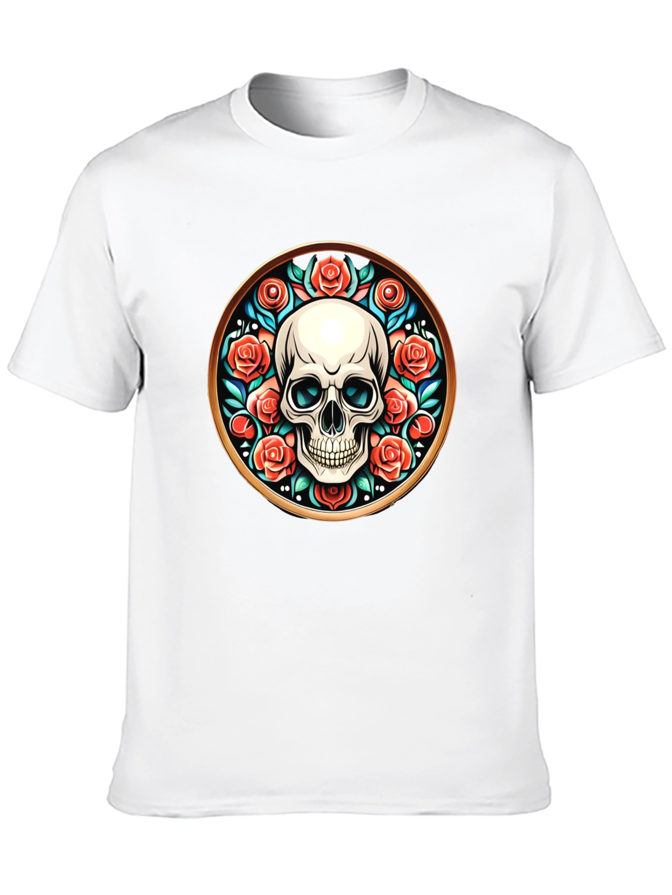 Black Skull & Roses Graphic Tee - Unique Round Design view 10