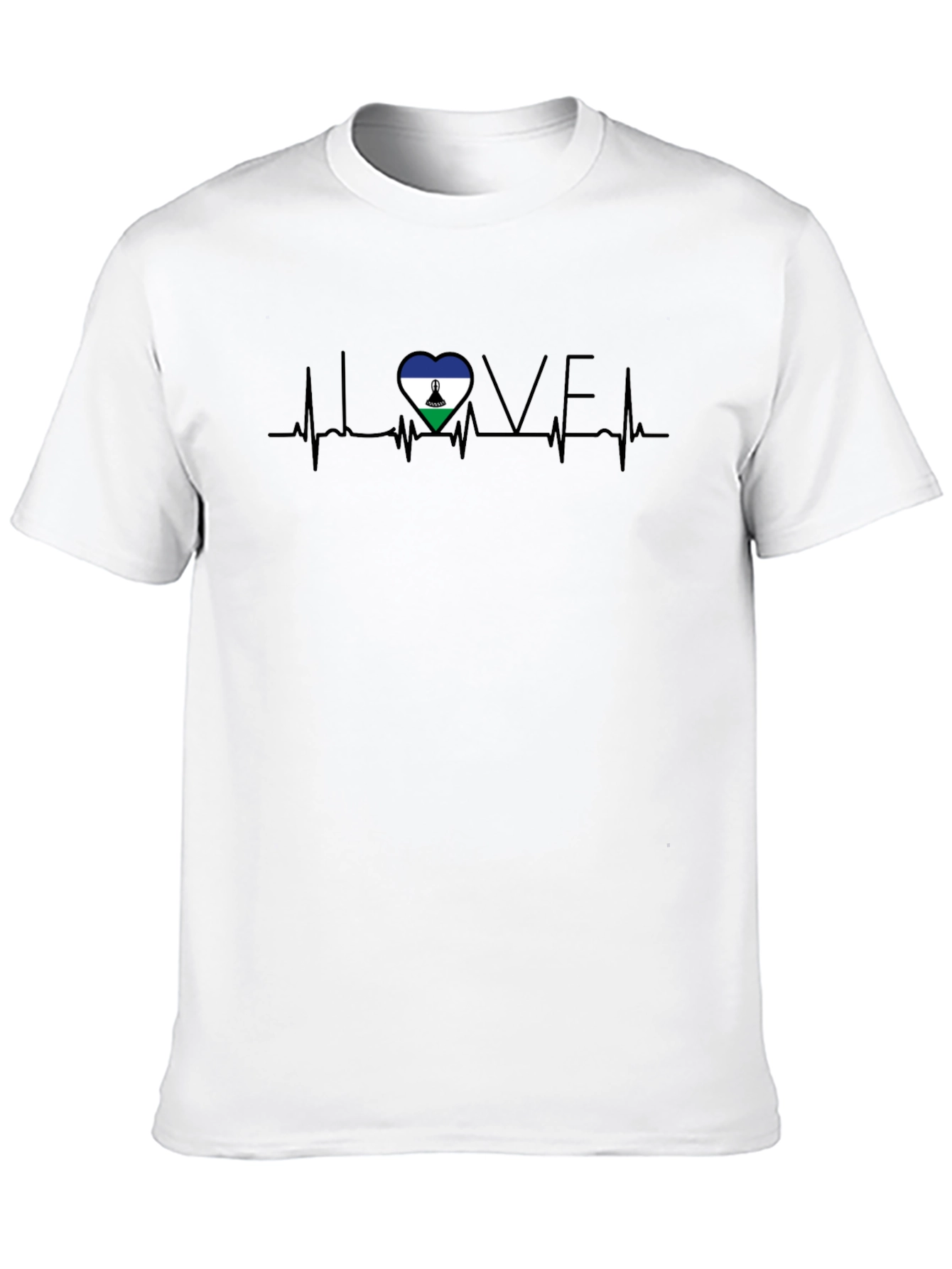 Black Lesotho Flag Heartbeat LOVE Graphic Tee view 10