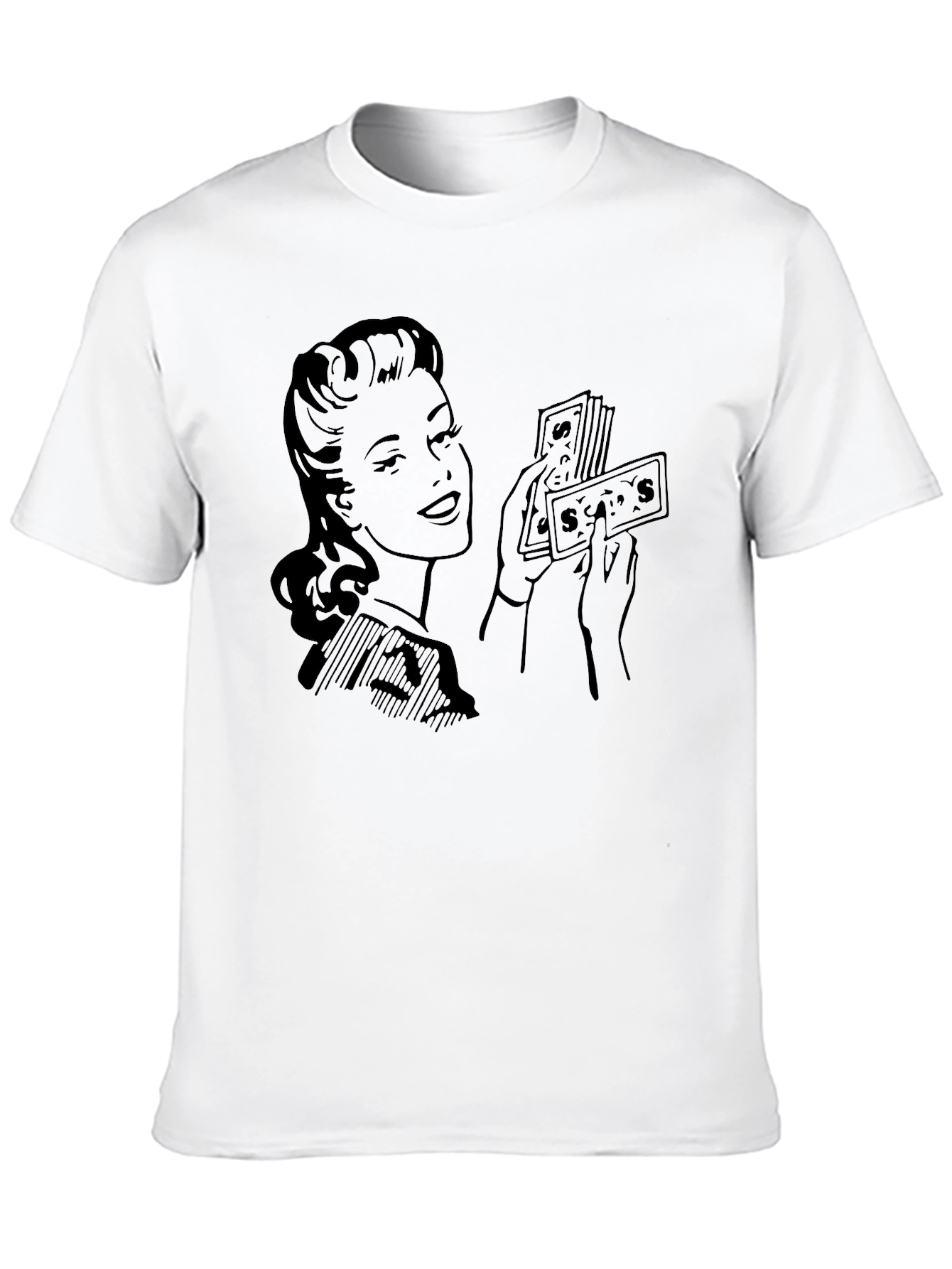 Black Retro Woman with Money Graphic Tee view 10