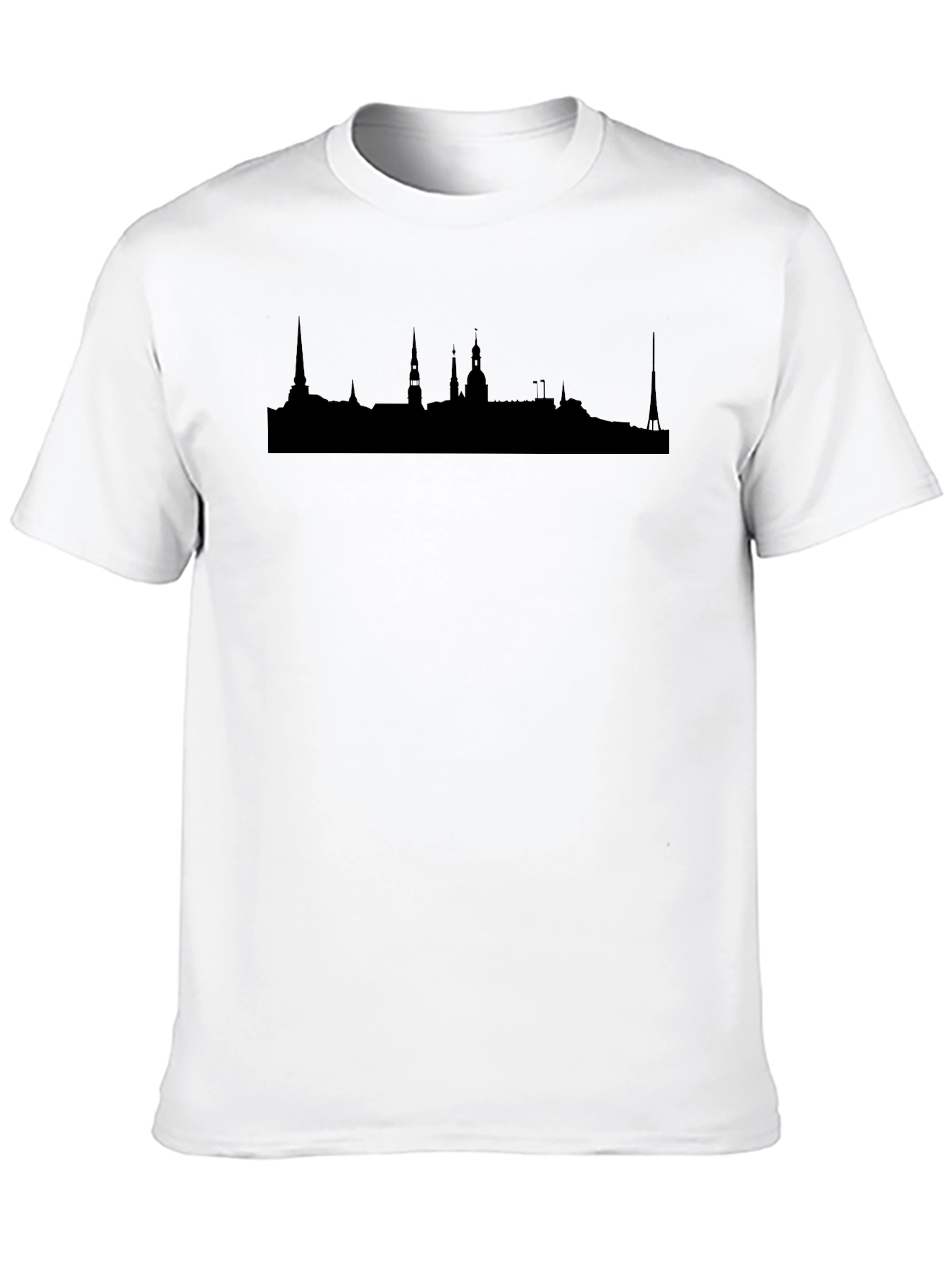 Black Men's Black Graphic T-Shirt - Cityscape Silhouette view 10