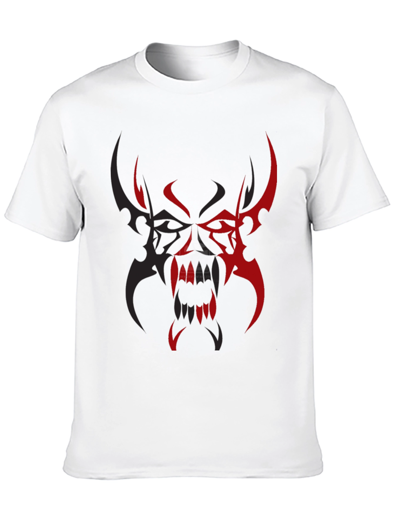 Black Men's Black T-Shirt with Red/Black Tribal Demon Design view 10