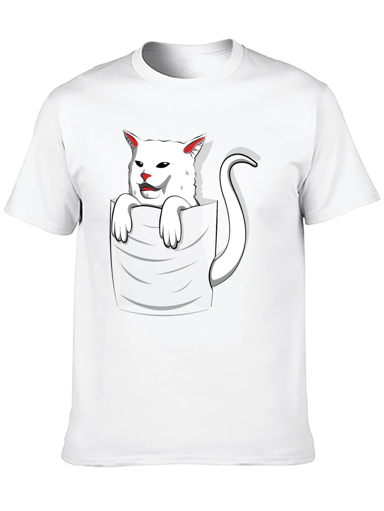 Black Cat Pocket T-Shirt - Funny White Cat Design view 10