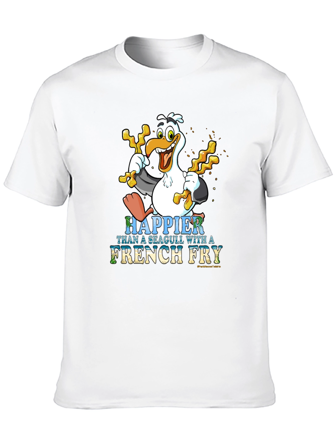 Black Happier Than a Seagull With French Fry Black T-Shirt view 10