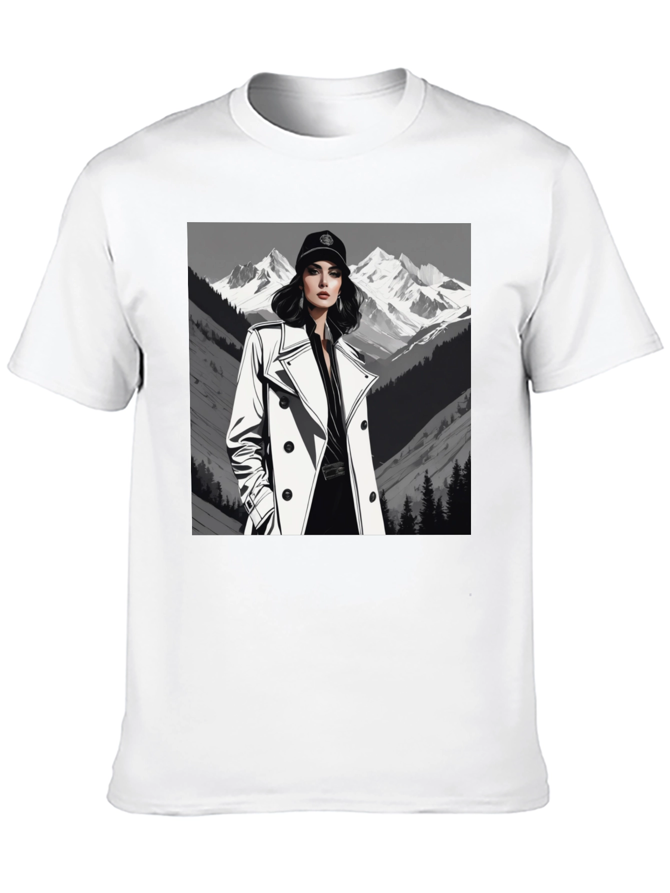 Black Stylish Woman Mountain Tee - Black Cotton Blend view 10