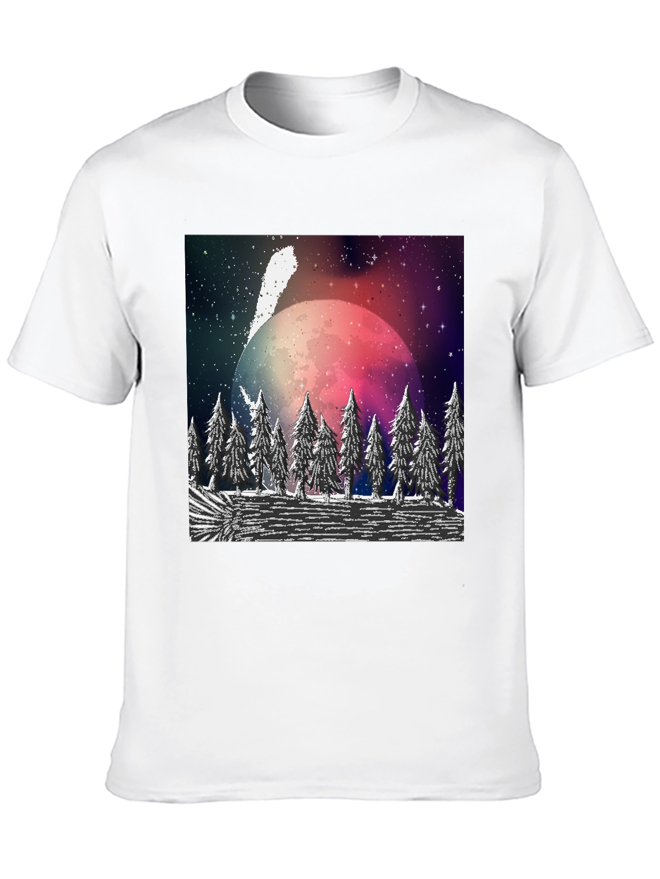 Black Cosmic Forest T-Shirt - Black Crew Neck view 10