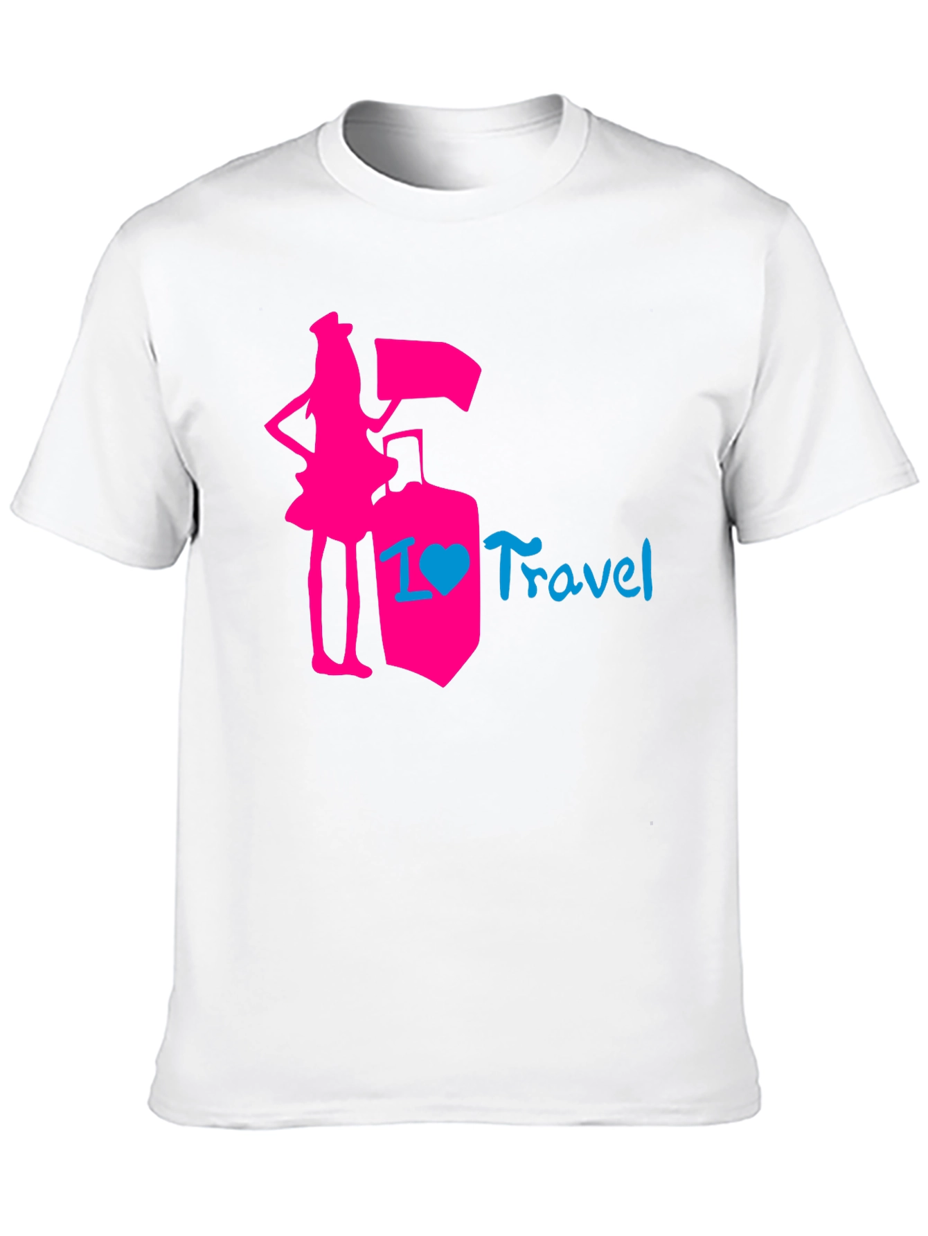 Black I Love Travel T-Shirt: Pink Design, Stylish Top view 10