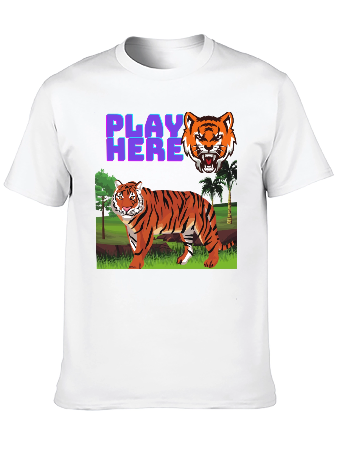 Black Play Here Tiger Graphic Tee - Cool Animal Print Shirt view 10