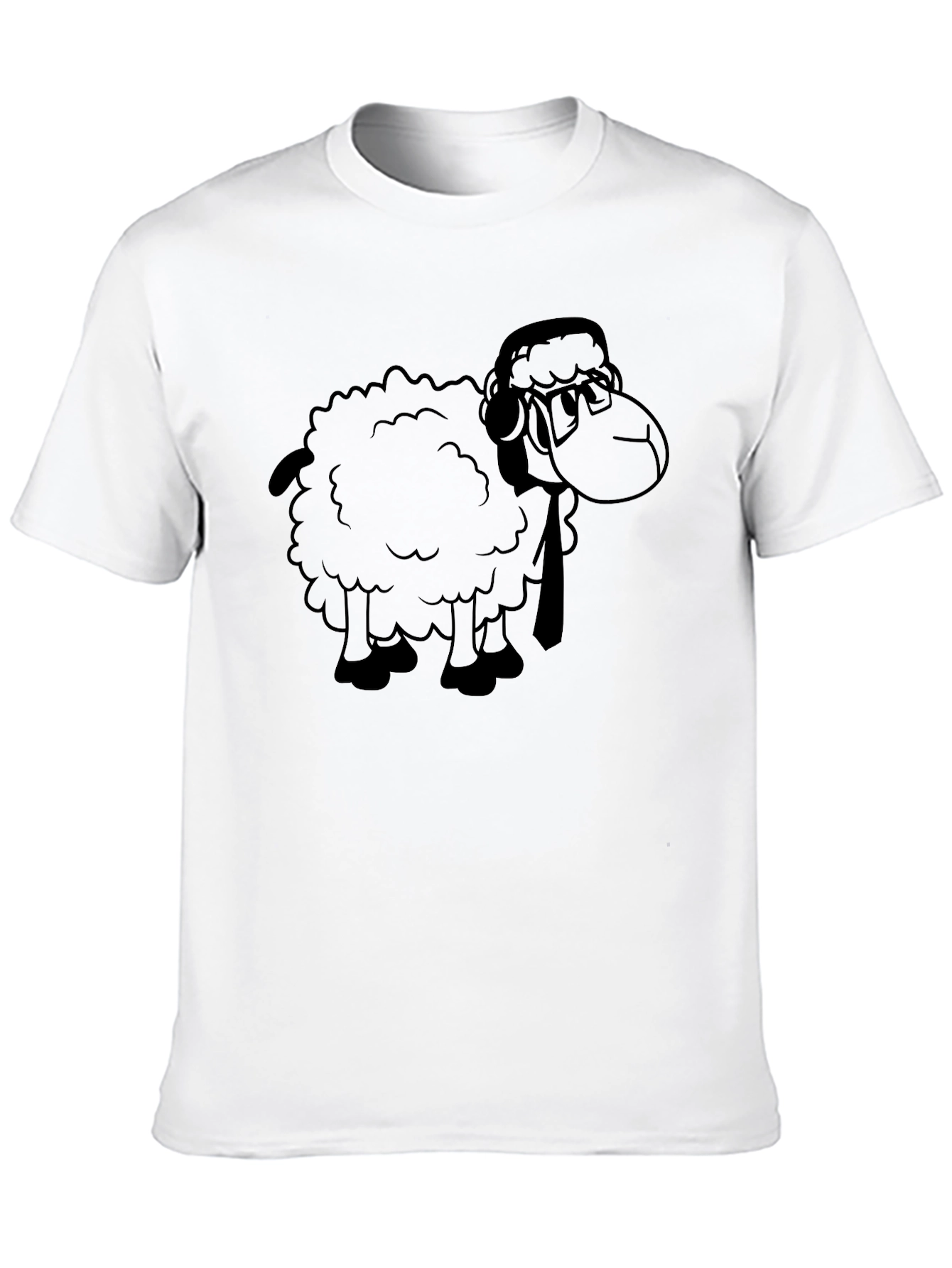 Black Cartoon Sheep Graphic Tee - Black Cotton T-Shirt view 10