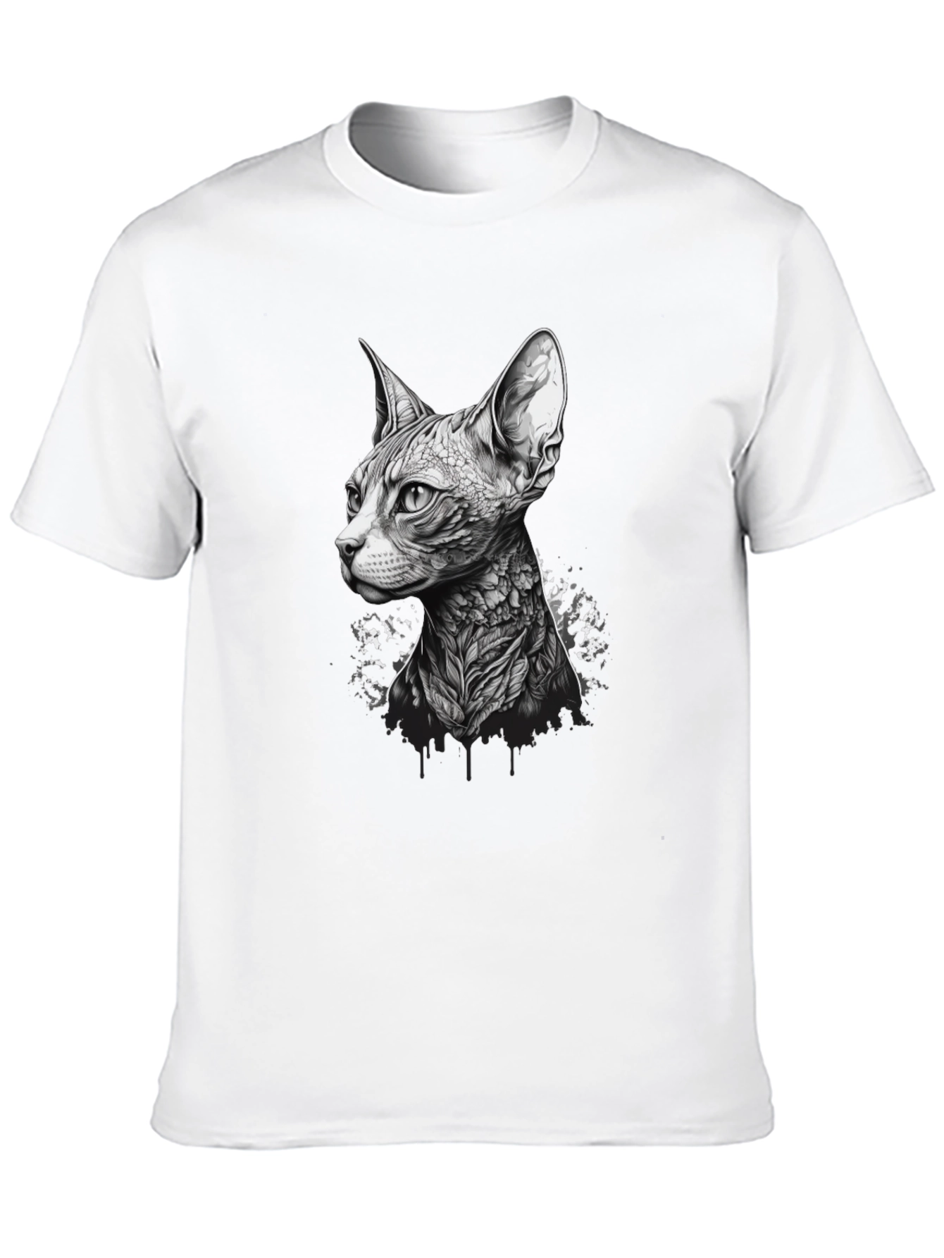 Black Sphynx Cat Tattoo Style Black T-Shirt view 10