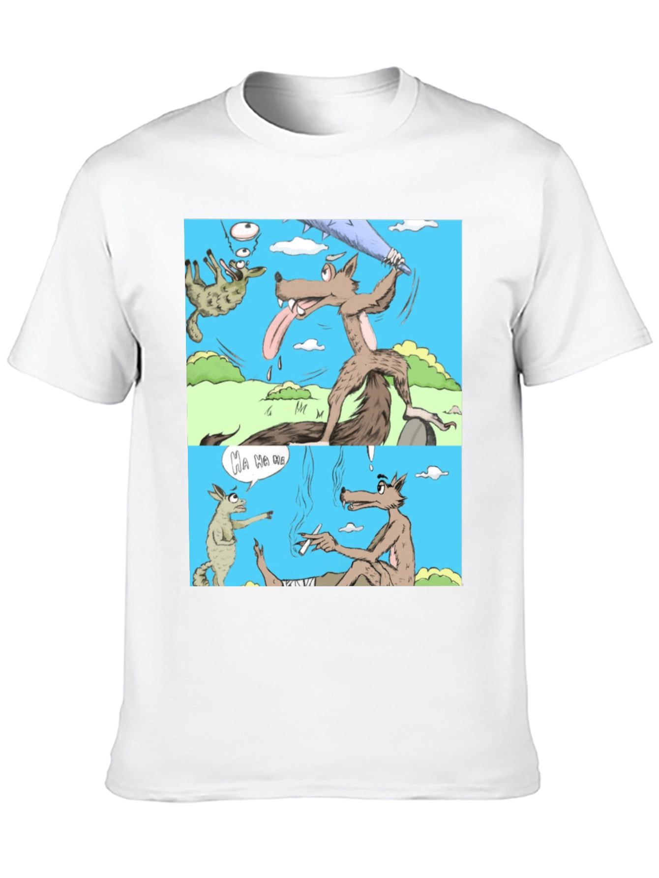 Black Cartoon Wolf Graphic T-Shirt, Humor Tee view 10