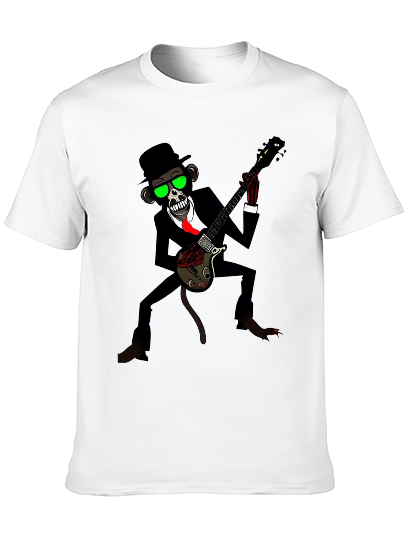 Black Cool Monkey Guitarist Graphic Tee view 10