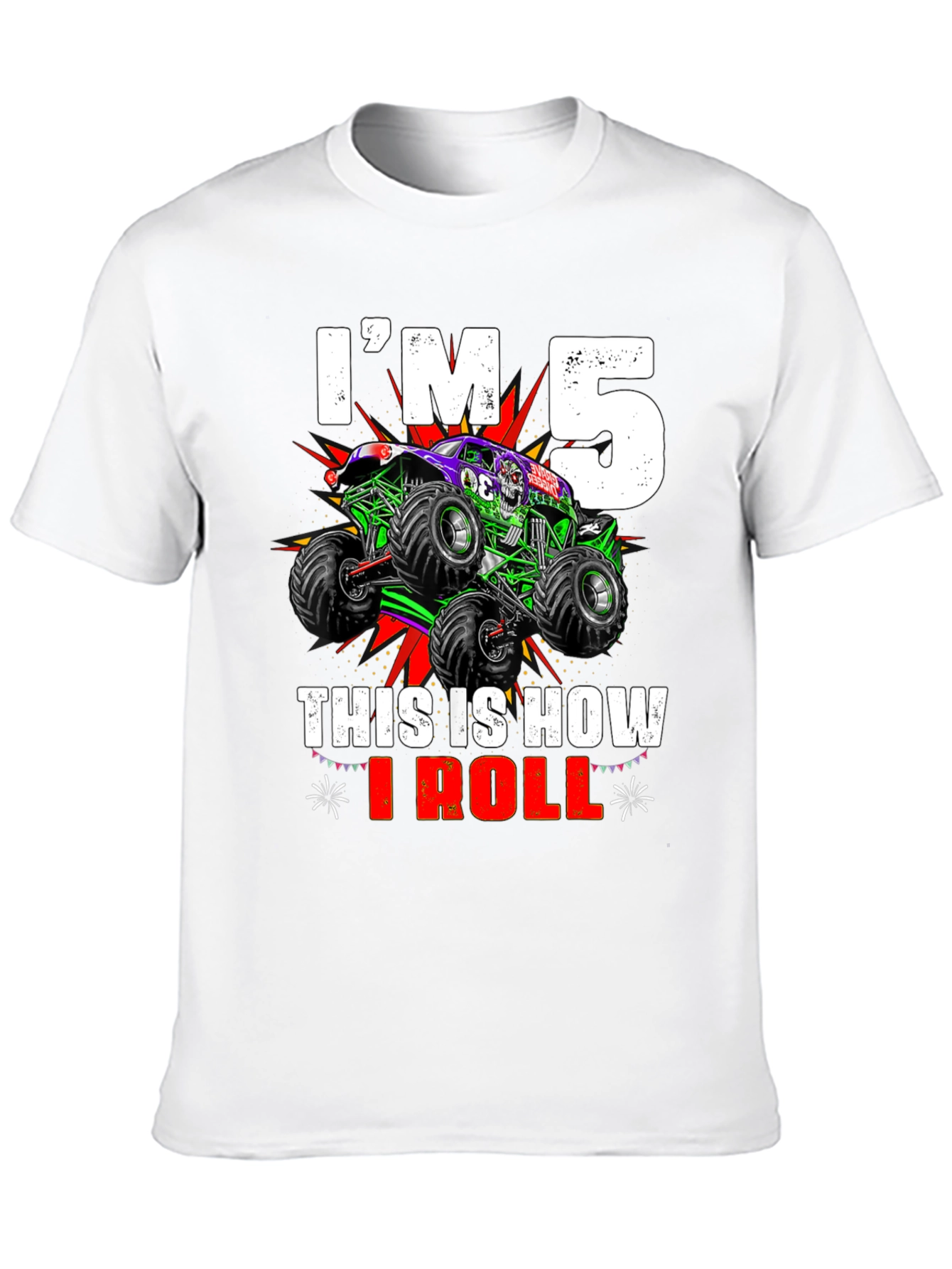 Black I'm 5 This Is How I Roll Monster Truck T-Shirt view 10