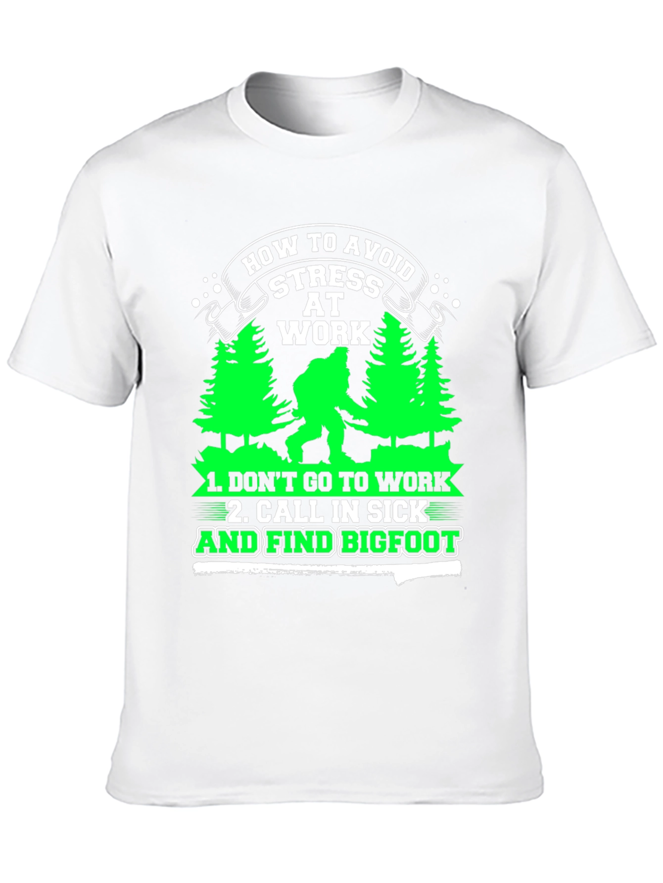 Black Avoid Stress at Work Bigfoot Graphic Tee view 10