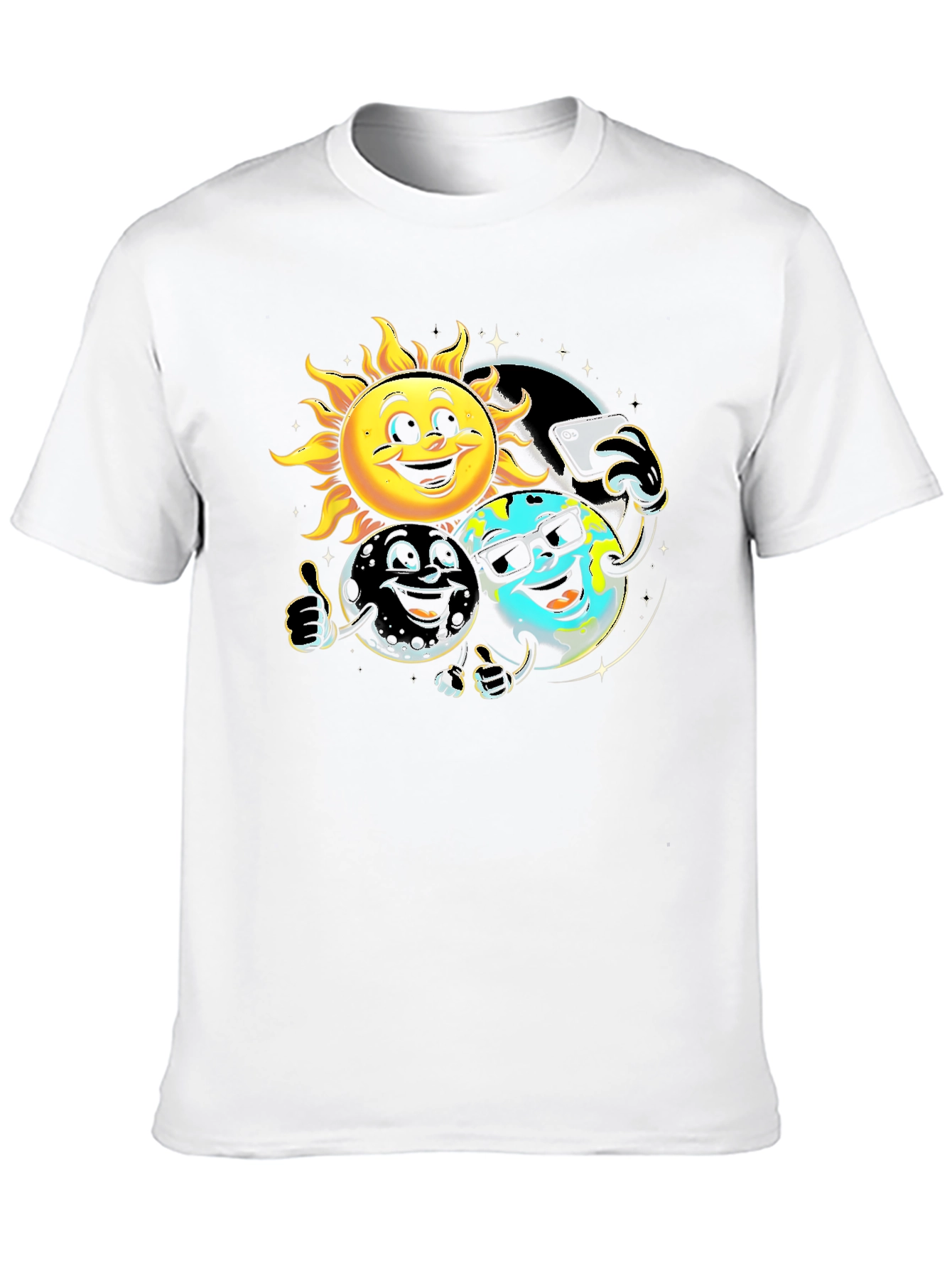 Black Cartoon Planet Selfie T-Shirt view 10