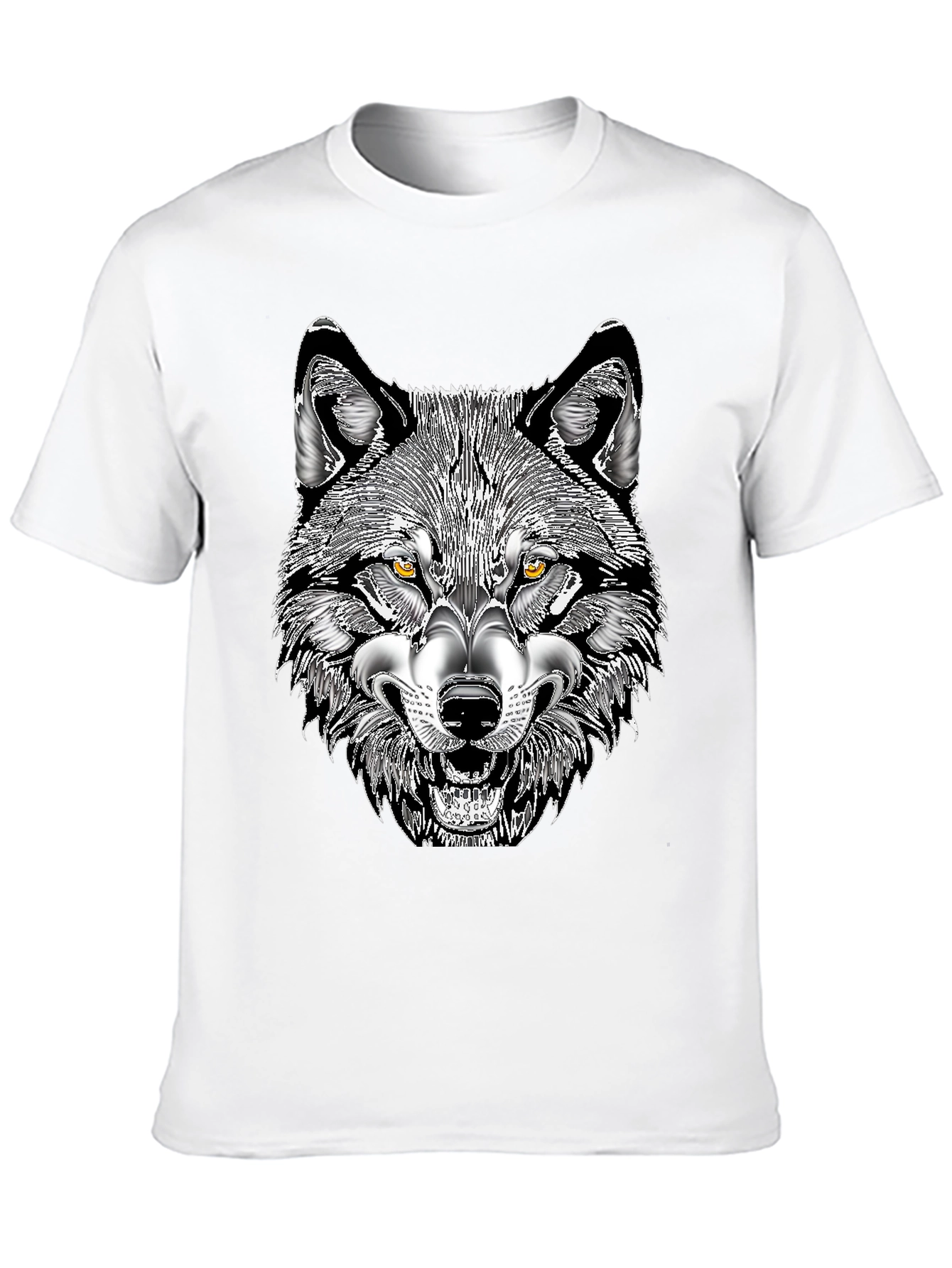 Black Men's Black T-Shirt with Wolf Graphic Print view 10