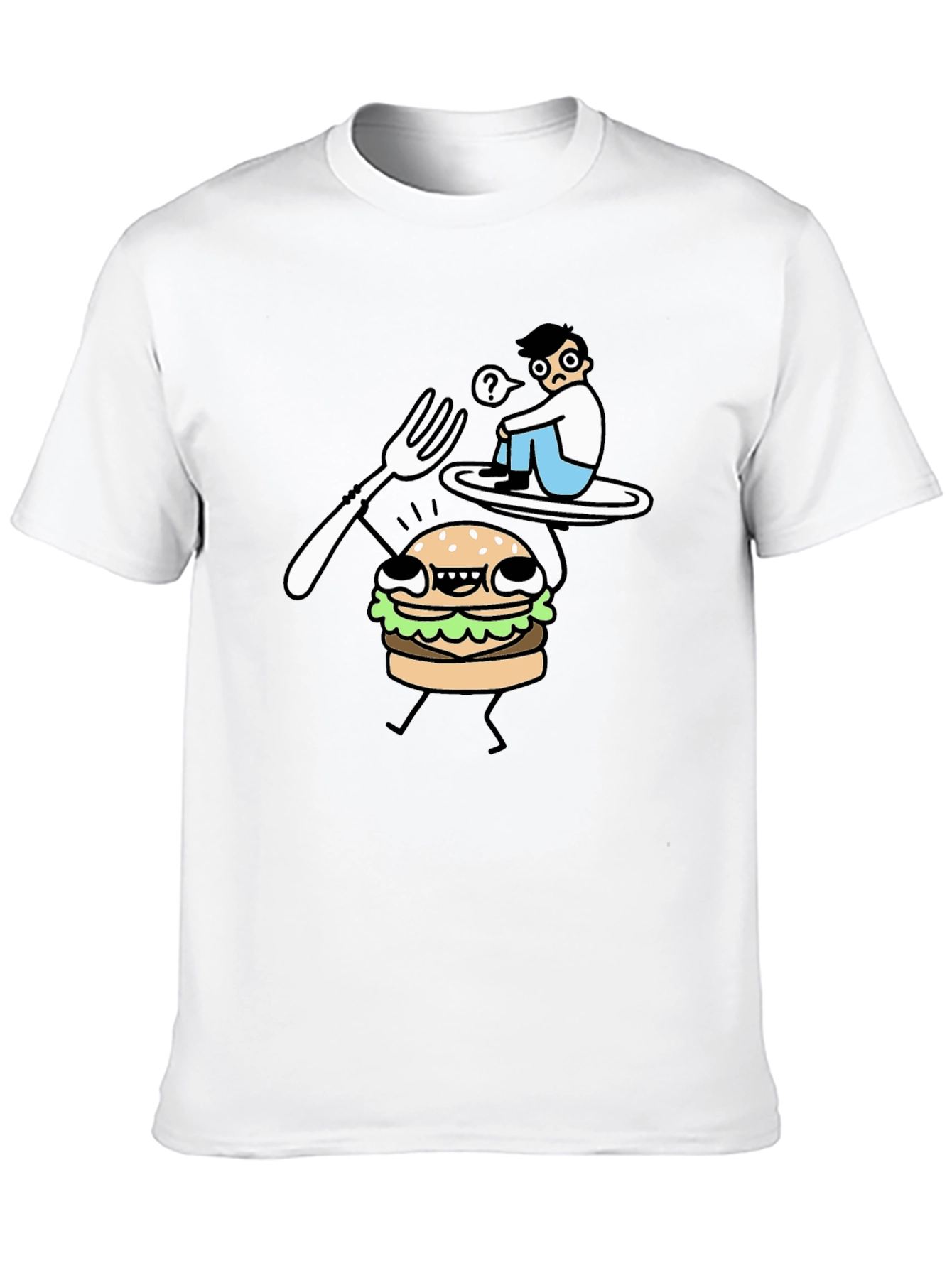 Black Funny Cartoon Burger T-Shirt - Black Cotton Tee view 10
