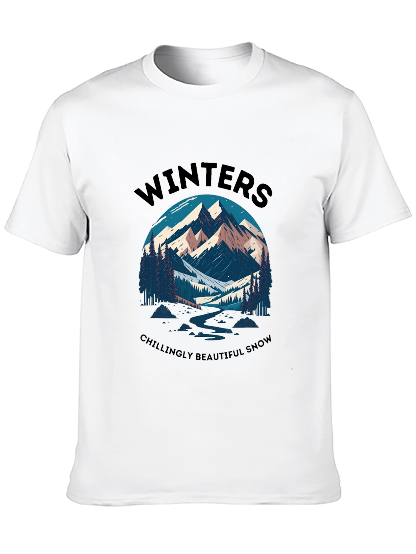Black Winter Mountain Scene Graphic Tee view 10
