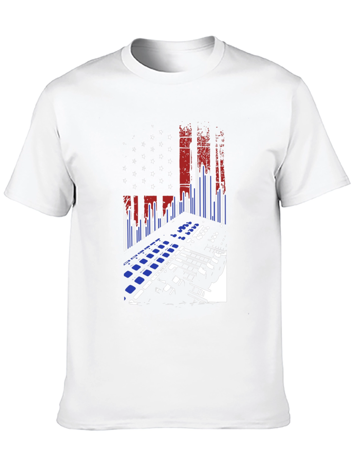 Black American Flag DJ Keyboard Black T-Shirt view 10