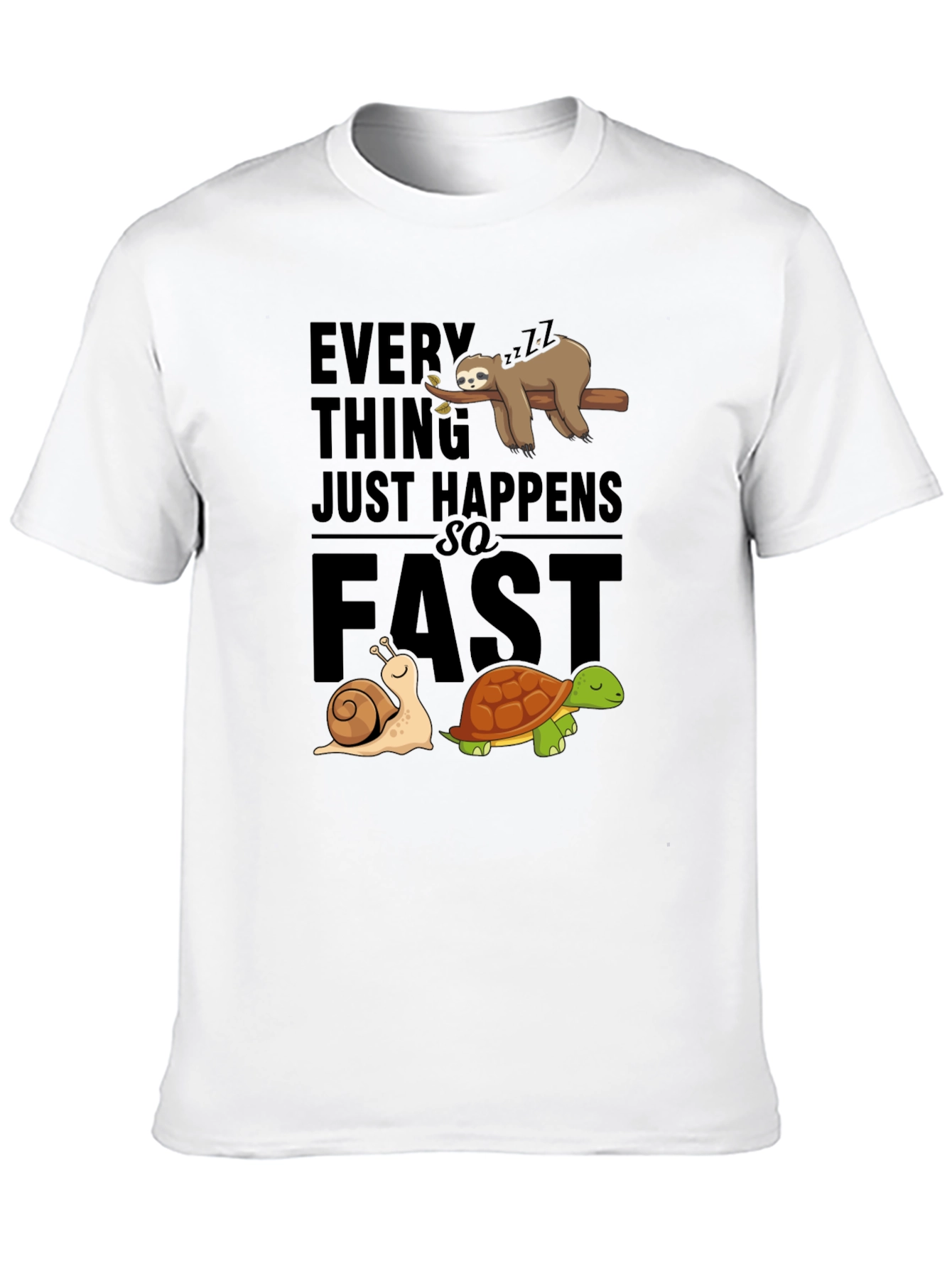 Black Funny Sloth Snail Turtle Graphic T-Shirt view 10