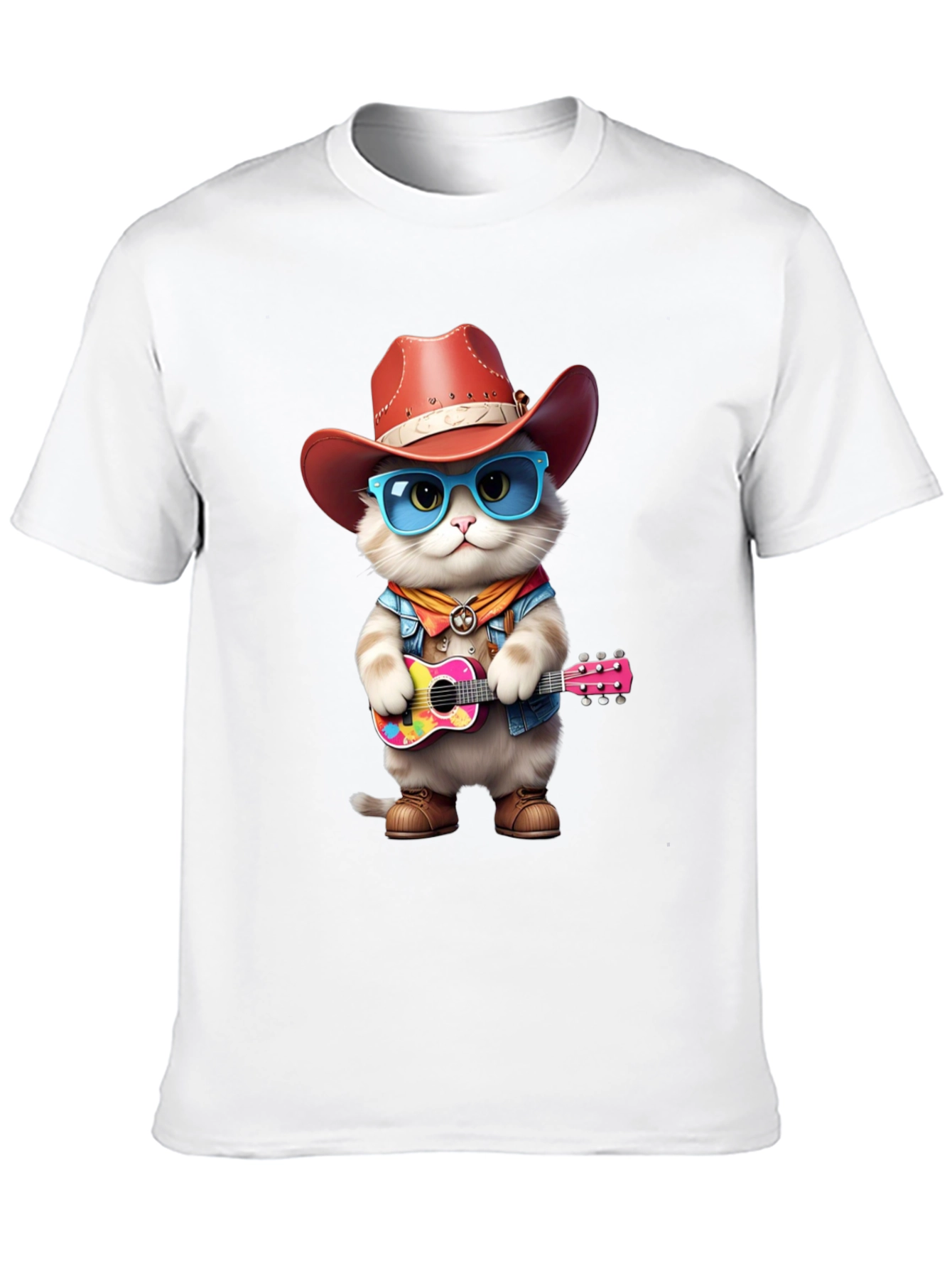 Black Cat Cowboy Guitar T-Shirt view 10