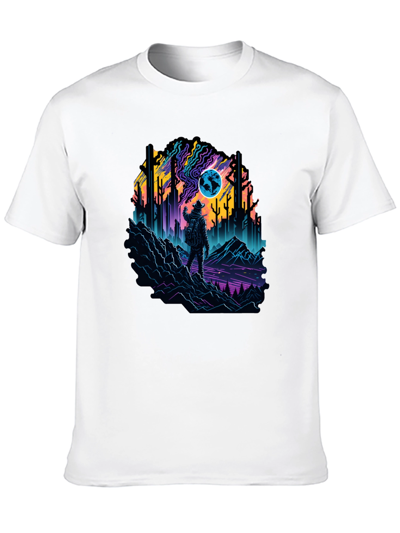 Black Retro Explorer Graphic Tee - Black Cotton Blend view 10