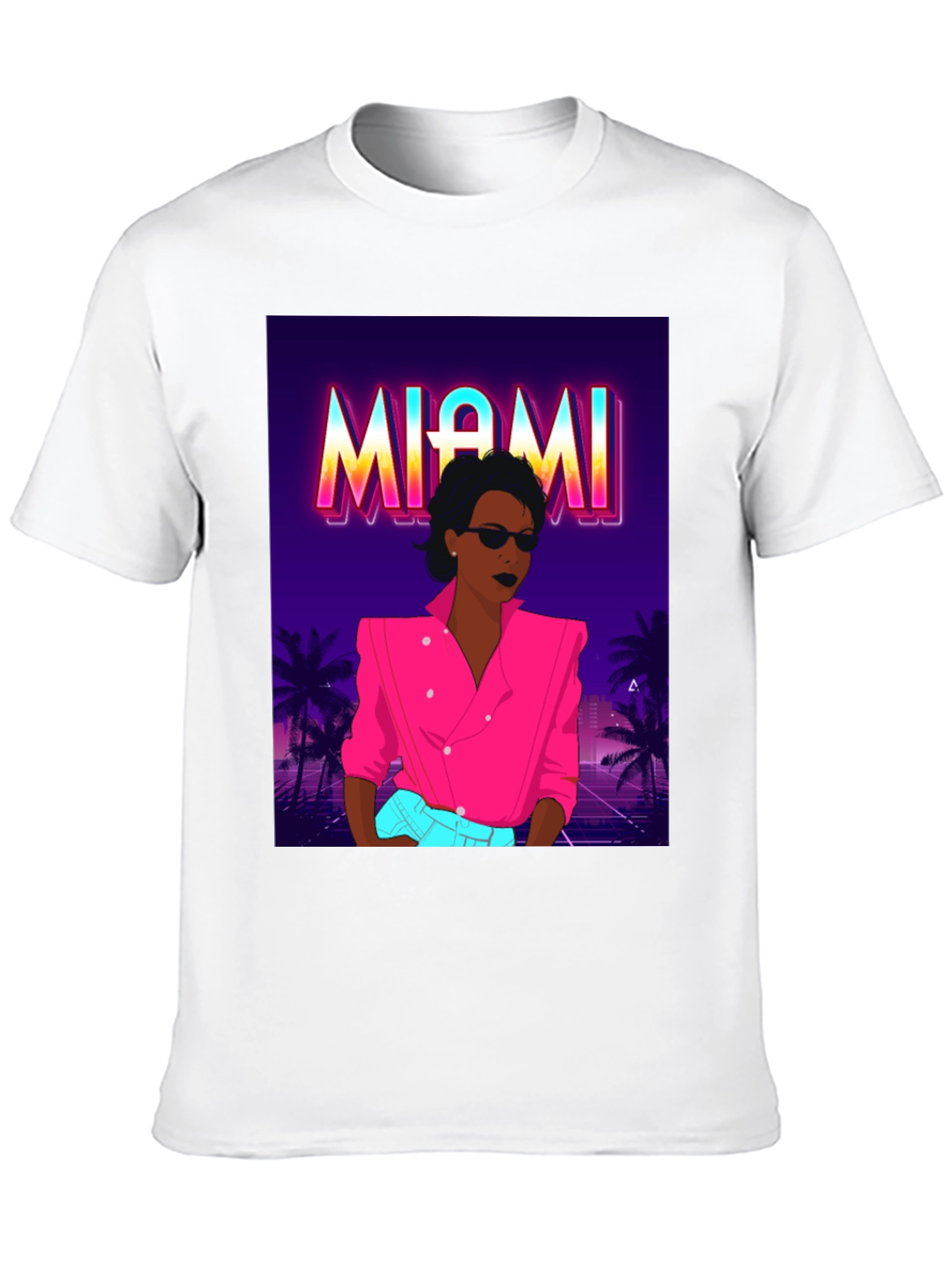 Black Miami Vice Style Graphic T-Shirt - Retro Design view 10