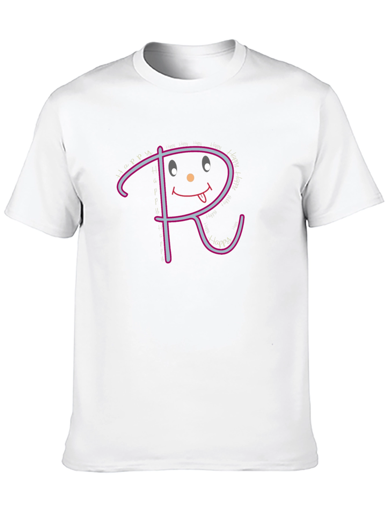 Black Happy Face Initial 'R' Graphic Black T-Shirt view 10