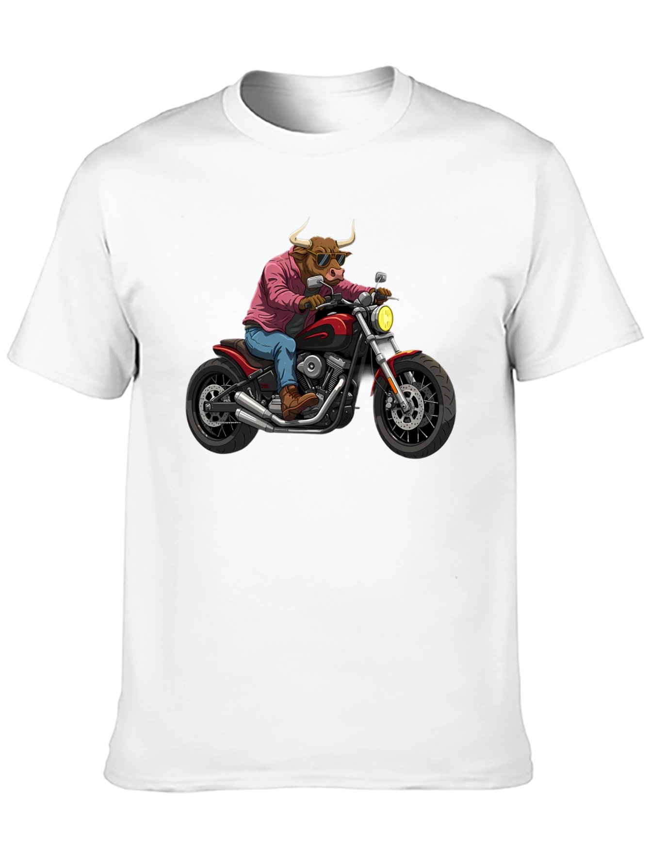 Black Cool Bull on Motorcycle T-Shirt - Black Cotton Graphic Tee view 10