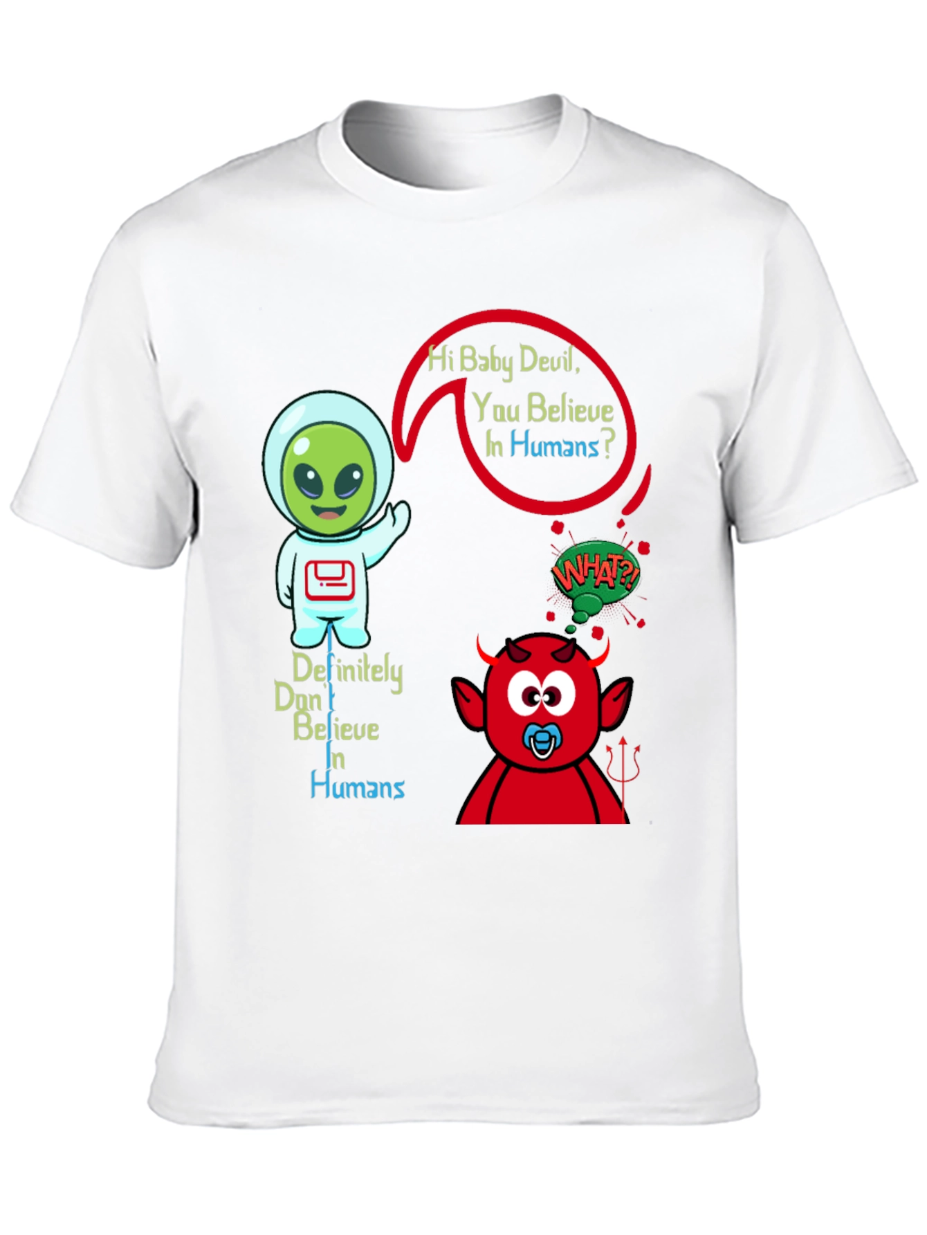 Black Alien & Baby Devil Graphic T-Shirt - Believe in Humans? view 10