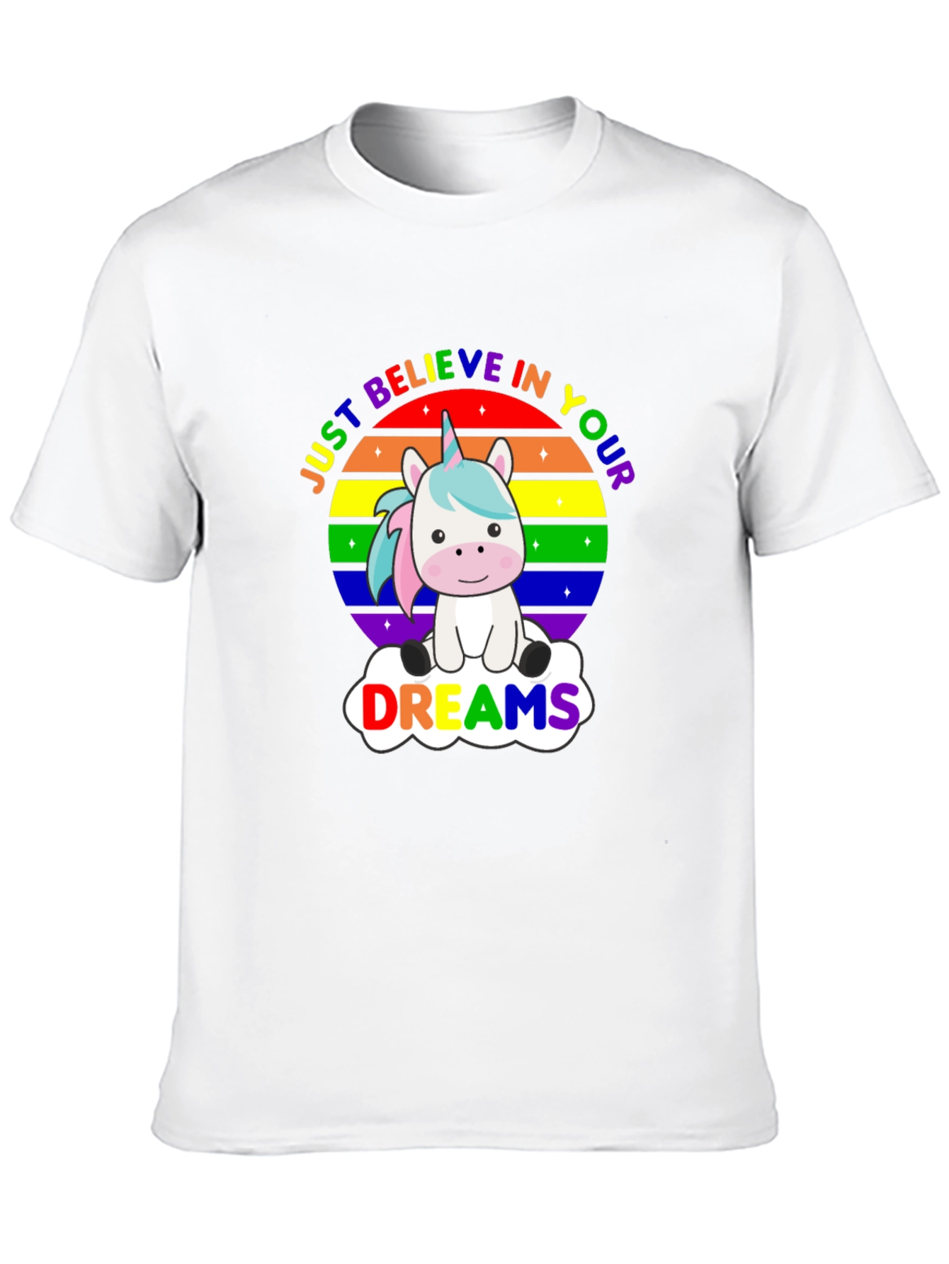 Black Believe in Your Dreams Rainbow Unicorn T-Shirt view 10