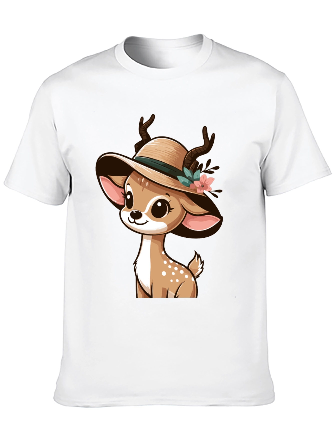 Black Cute Deer in Hat Graphic T-Shirt view 10