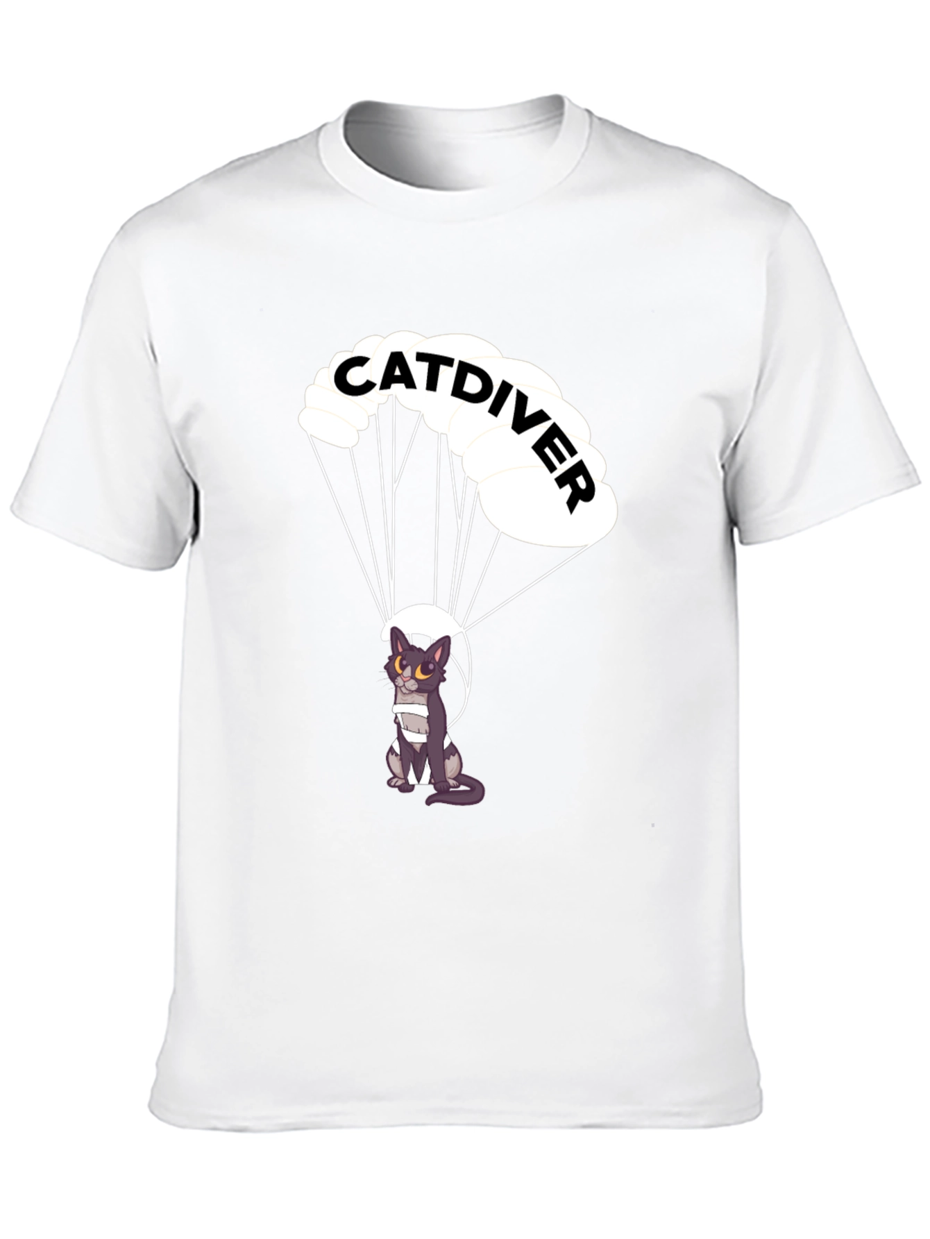 Black Catdiver T-Shirt - Parachuting Cat Graphic Tee view 10
