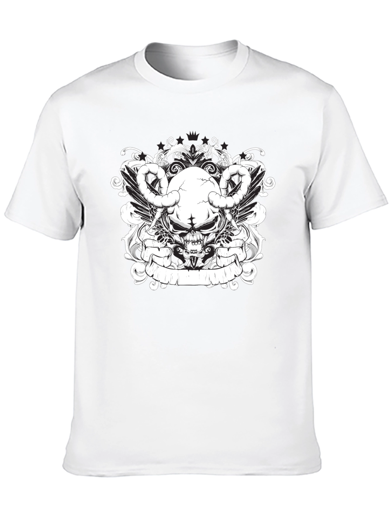 Black Skull & Wings Graphic Tee - Black Cotton T-Shirt view 10