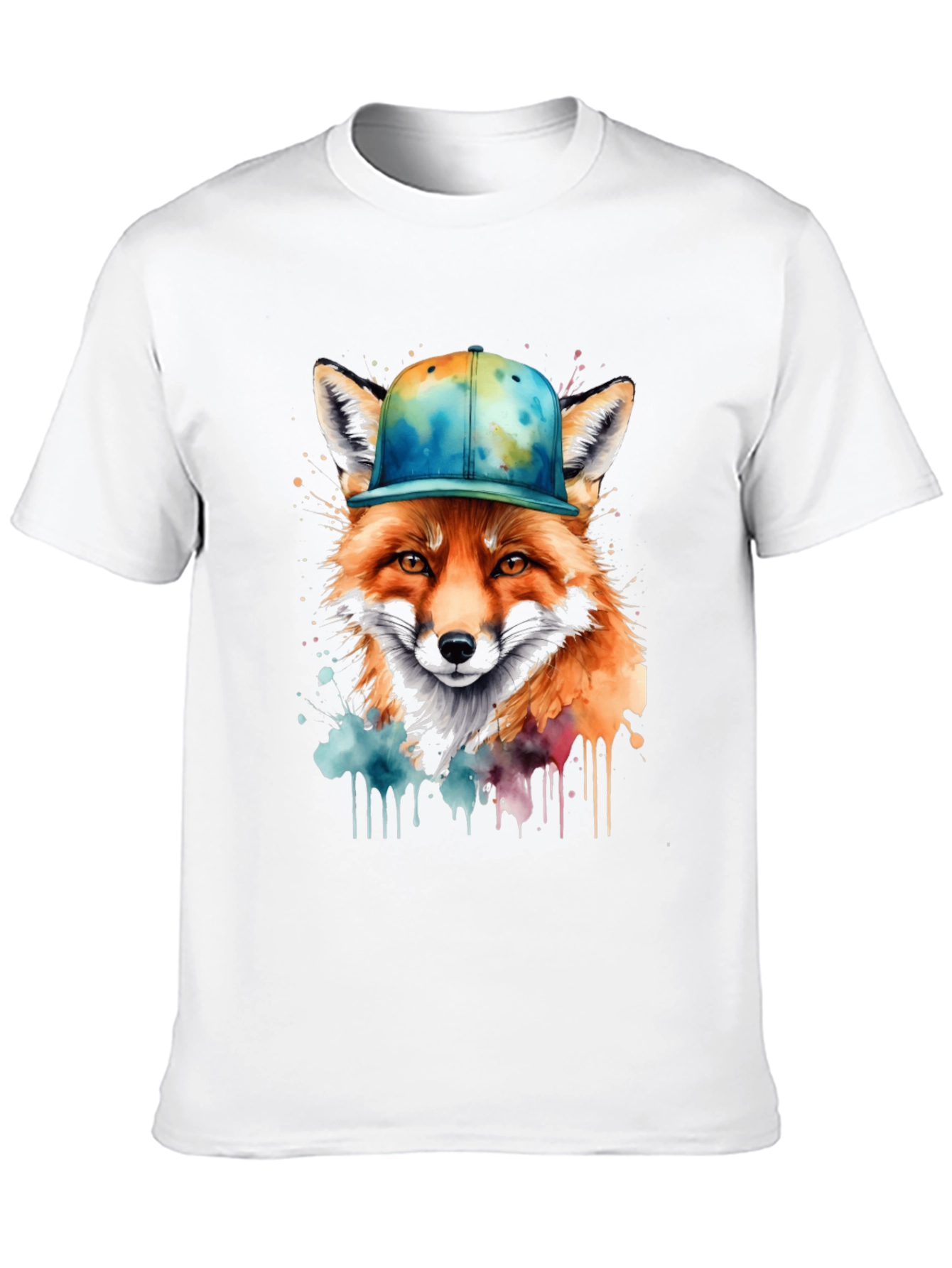 Black Fox in Cap Graphic Tee - Cool Watercolor Design view 10