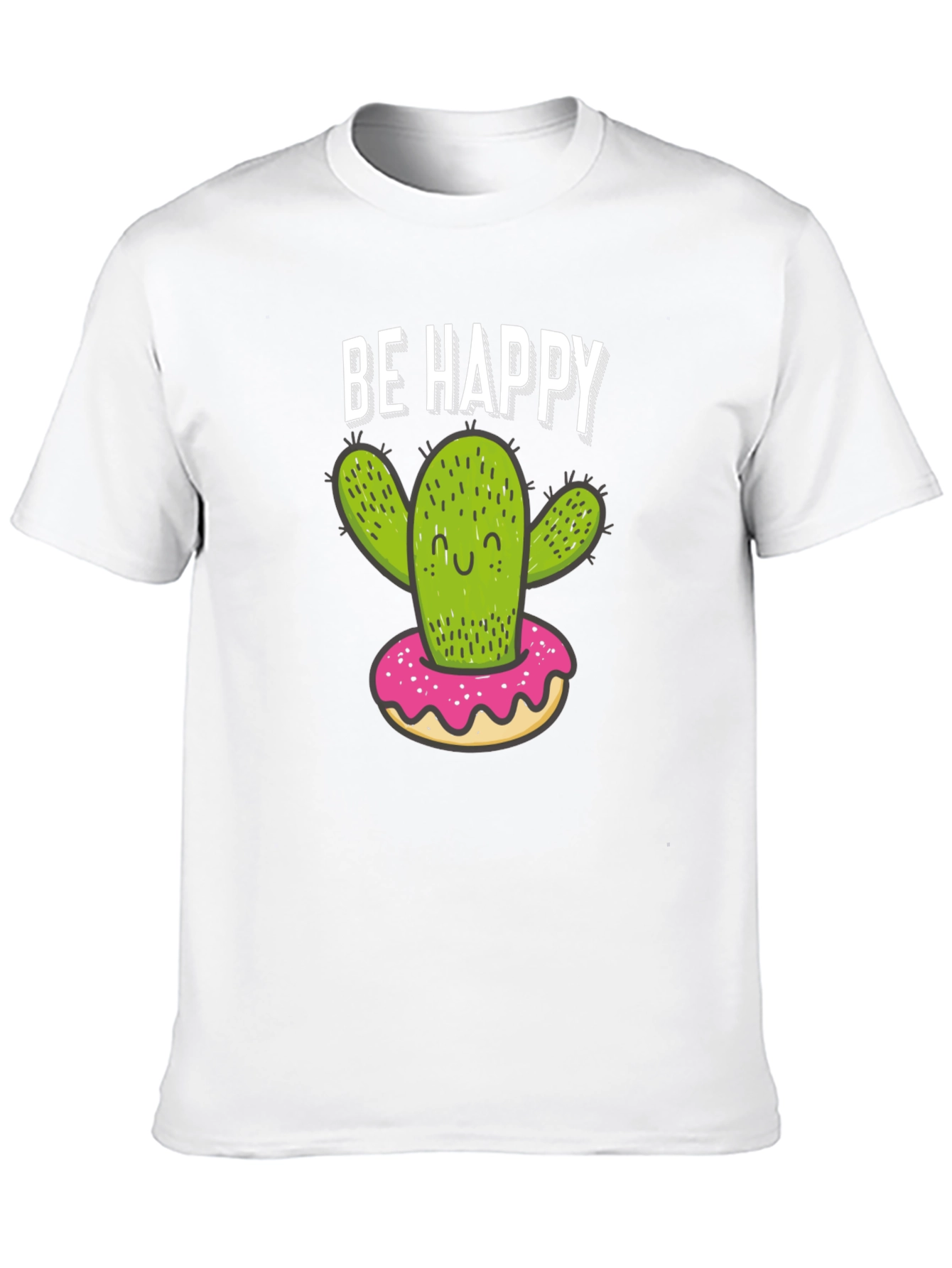 Black Be Happy Cactus Donut Graphic T-Shirt view 10