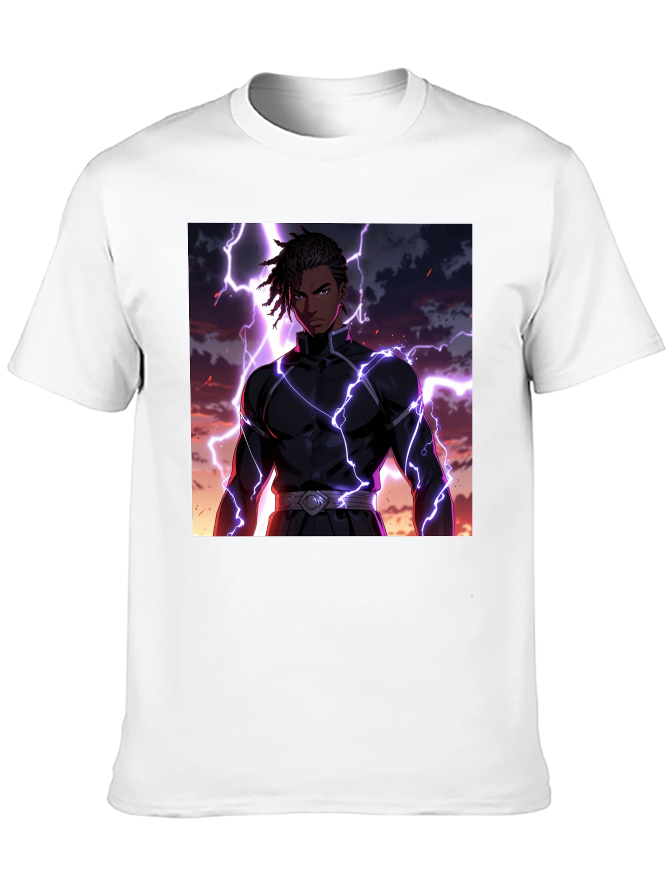 Black Anime Lightning Bolt Graphic Tee - Black Cotton Blend view 10